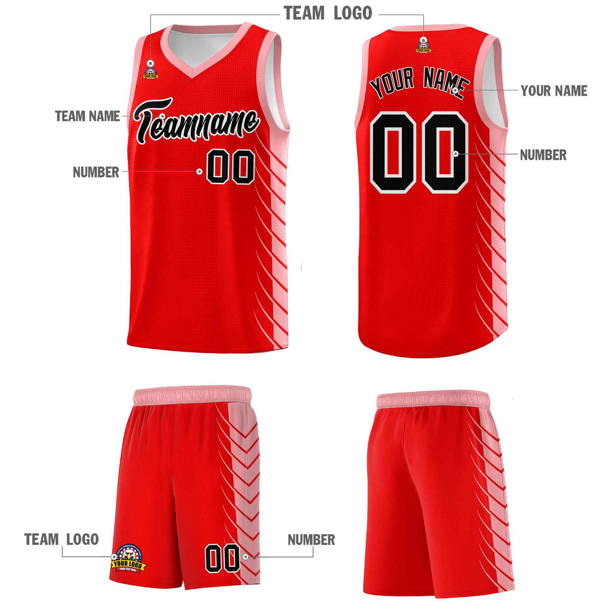 Custom Light Red Light Pink Personalized Side Symmetrical Line Pattern Sports Uniform Basketball Jersey