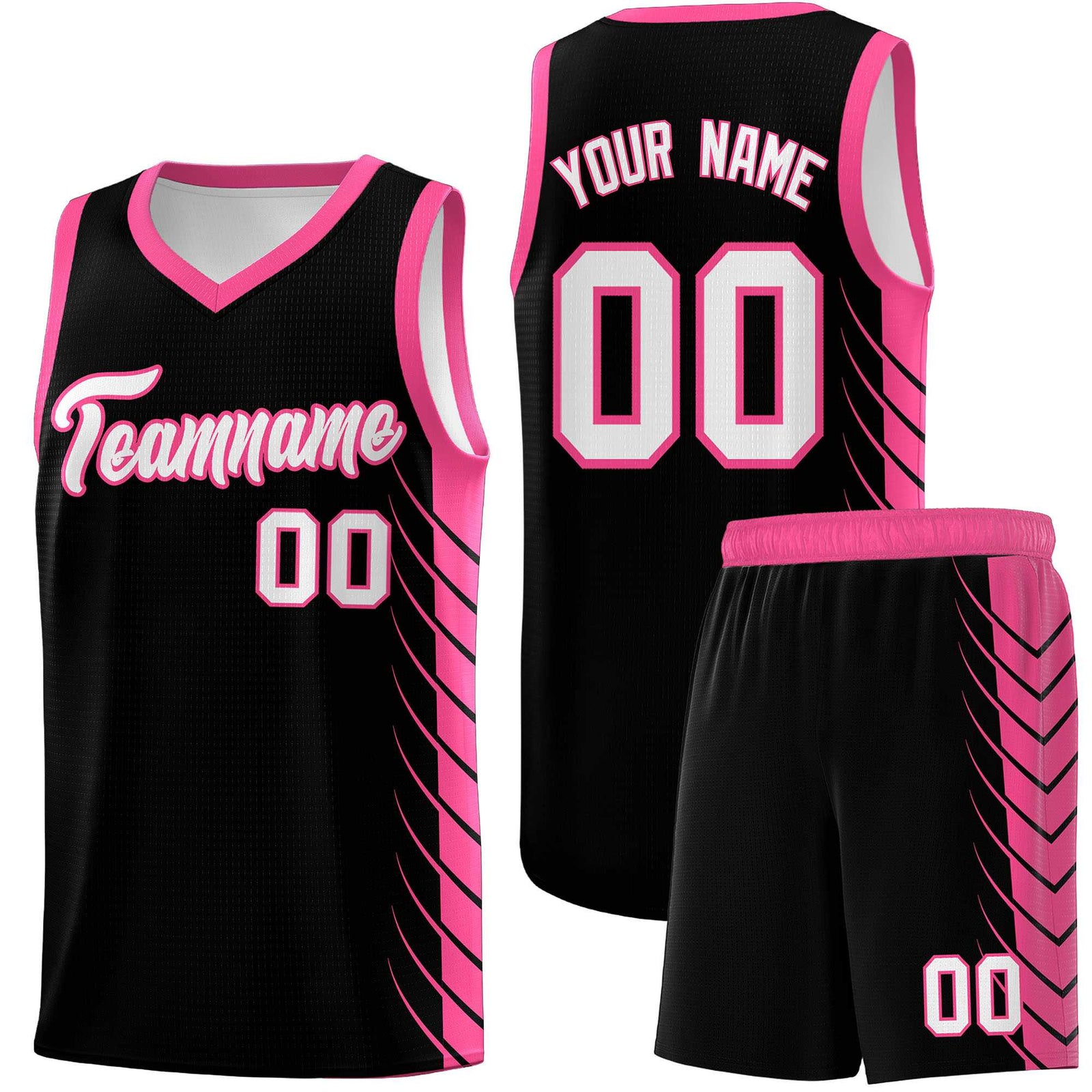 Custom Black Pink Personalized Side Symmetrical Line Pattern Sports Uniform Basketball Jersey
