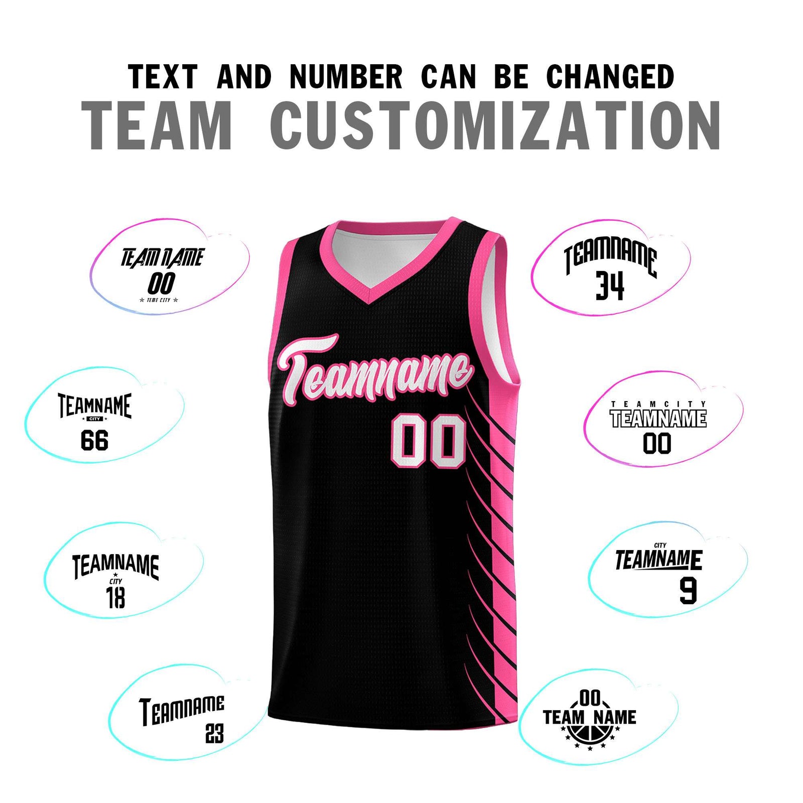 Custom Black Pink Personalized Side Symmetrical Line Pattern Sports Uniform Basketball Jersey