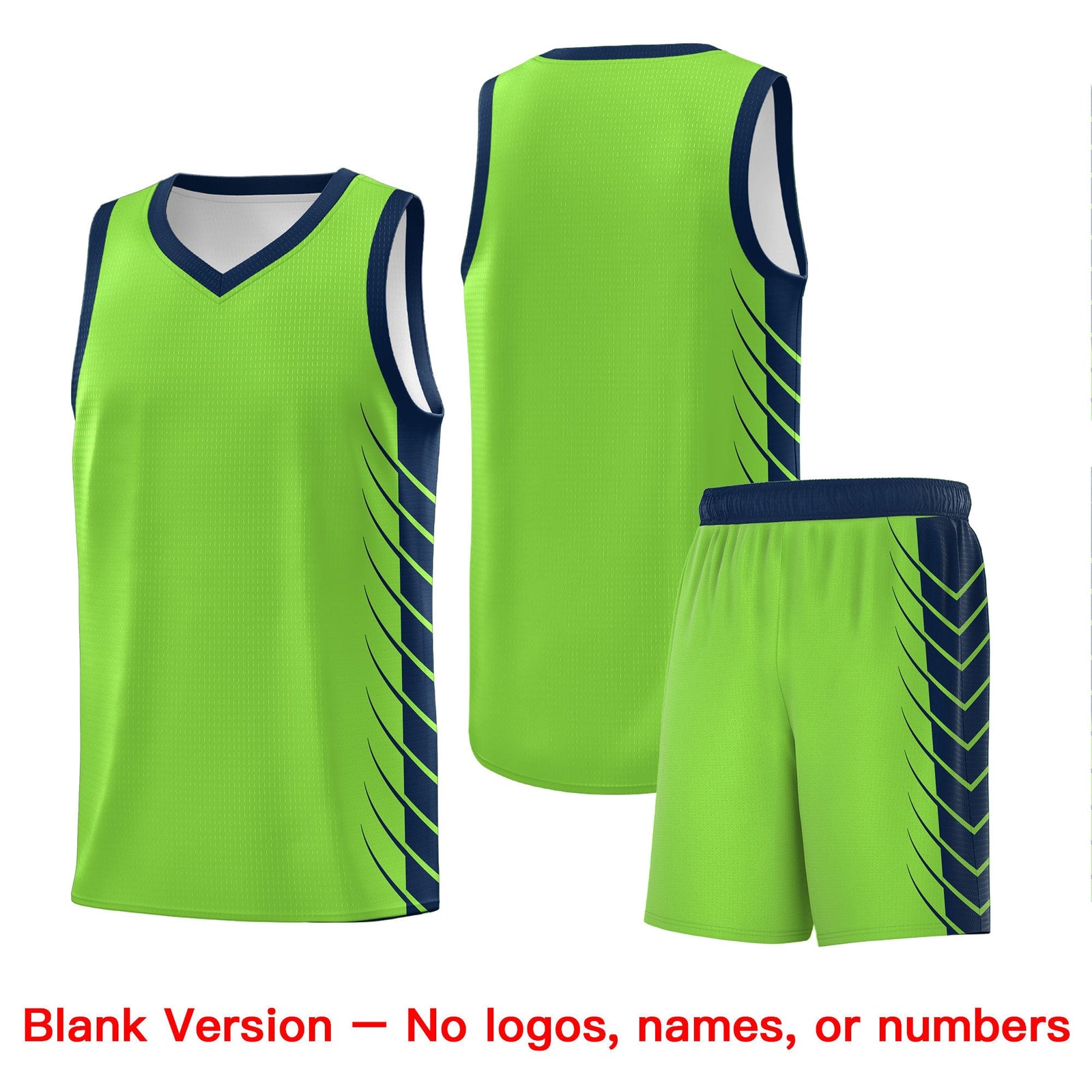 Custom Fluorescent Green Navy Personalized Side Symmetrical Line Pattern Sports Uniform Basketball Jersey