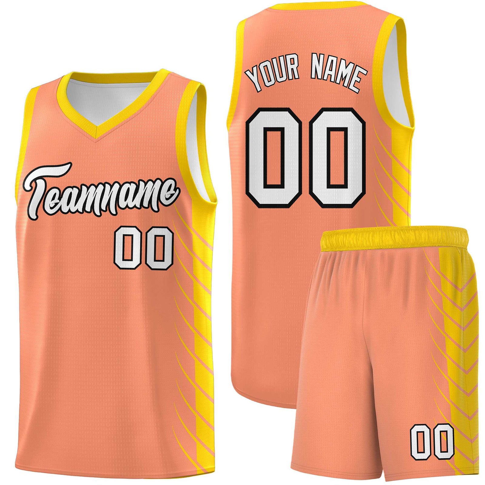 Custom Light Orange Gold Personalized Side Symmetrical Line Pattern Sports Uniform Basketball Jersey