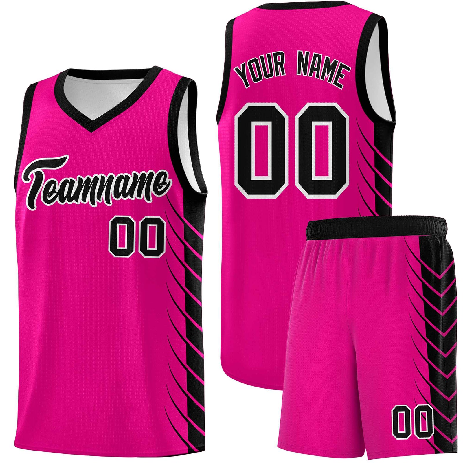 Custom Pink Black Personalized Side Symmetrical Line Pattern Sports Uniform Basketball Jersey