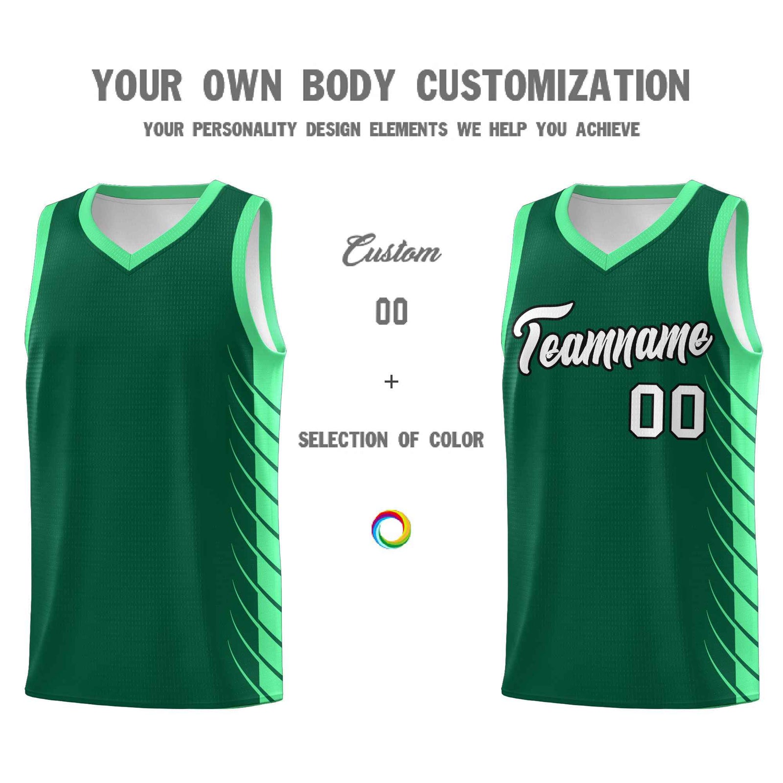 Custom Kelly Green Green Personalized Side Symmetrical Line Pattern Sports Uniform Basketball Jersey