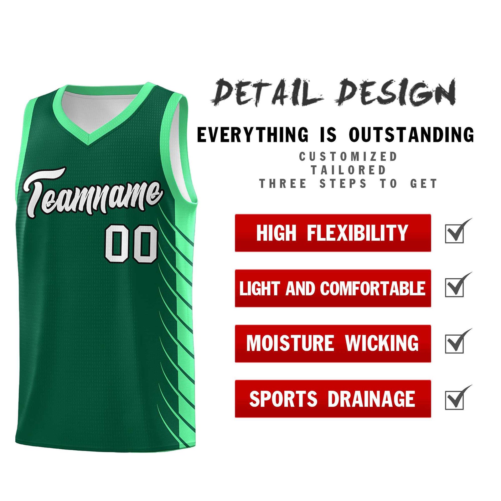 Custom Kelly Green Green Personalized Side Symmetrical Line Pattern Sports Uniform Basketball Jersey