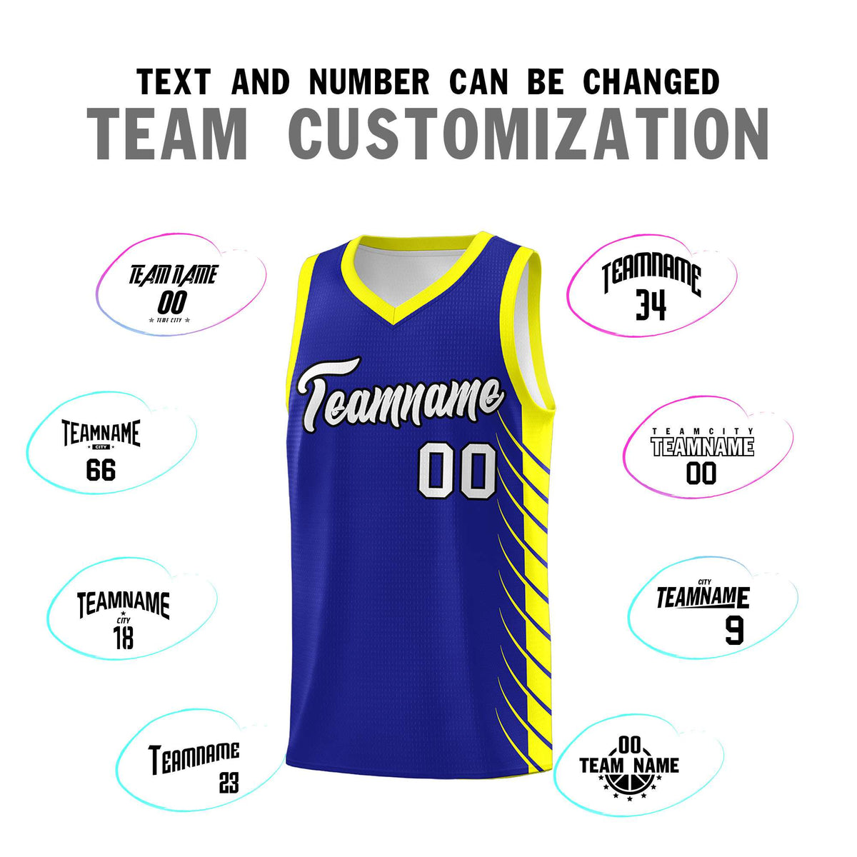 Custom Royal Fluorescent Yellow Personalized Side Symmetrical Line Pattern Sports Uniform Basketball Jersey