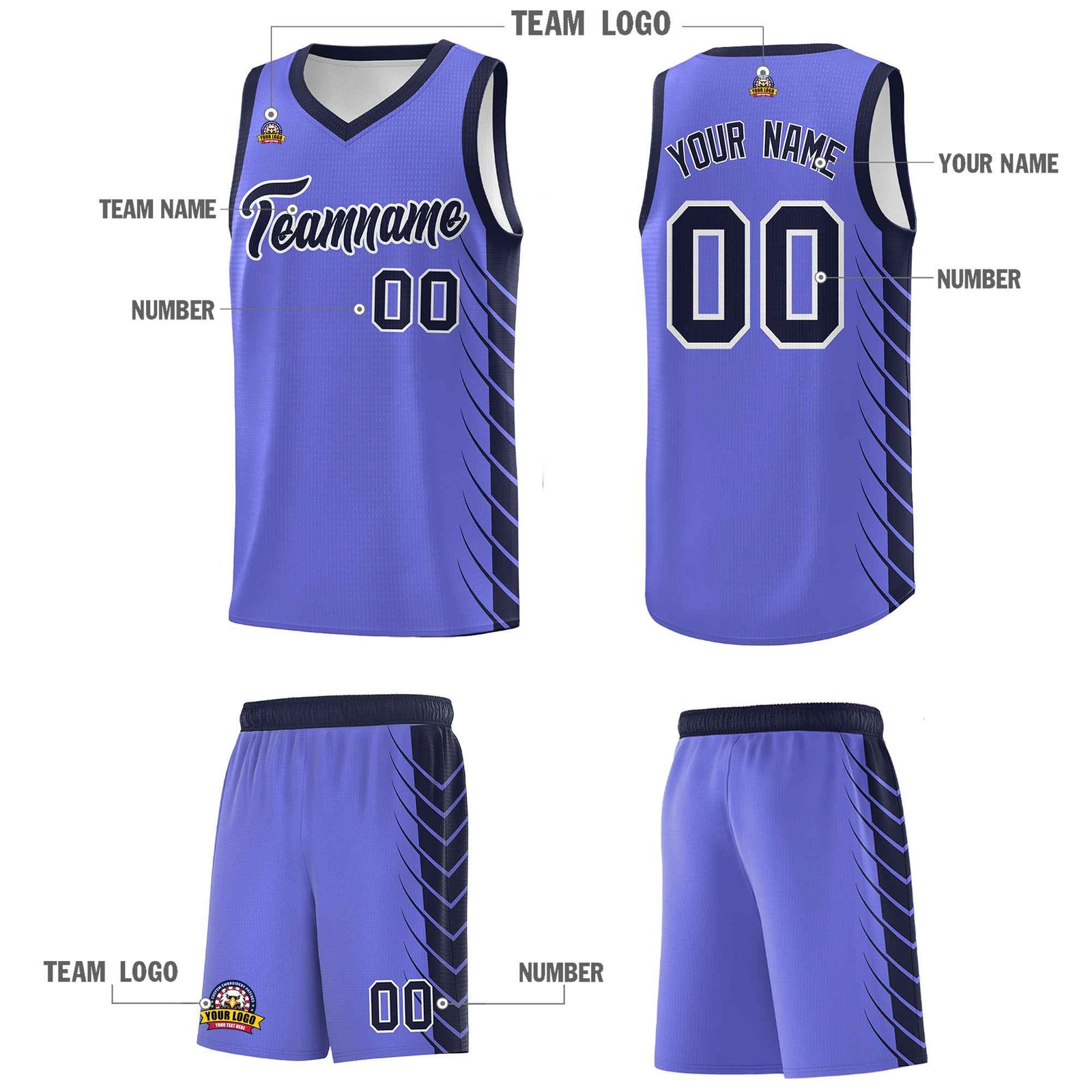 Custom Purple Navy Personalized Side Symmetrical Line Pattern Sports Uniform Basketball Jersey