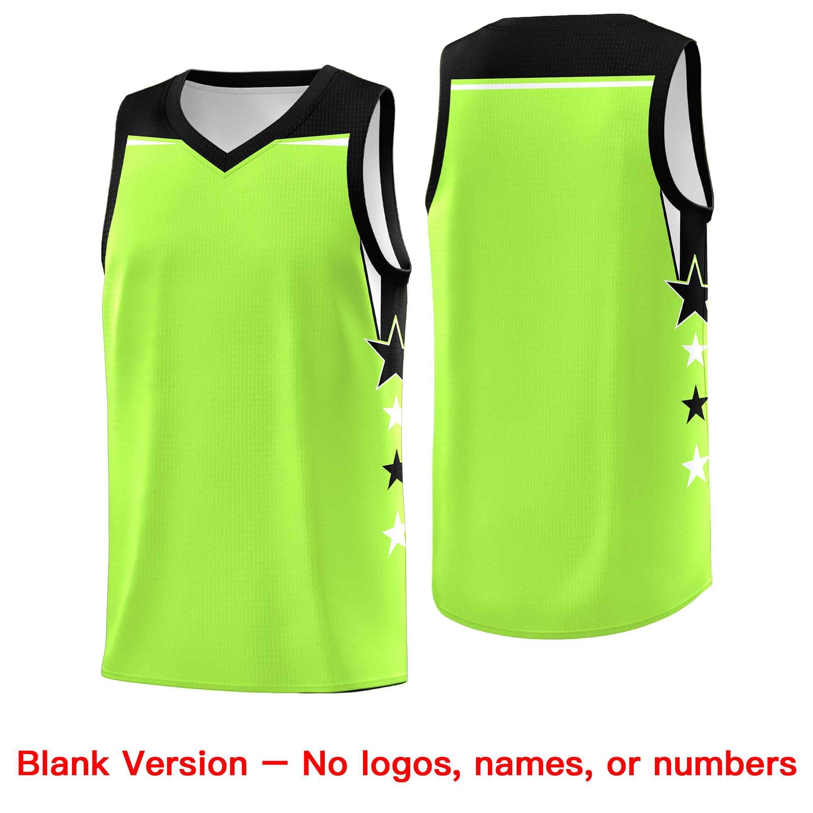 Custom Youth Basketball Uniform Fluorescent Green Black Two Tone Side Star Add Name Number & Logo