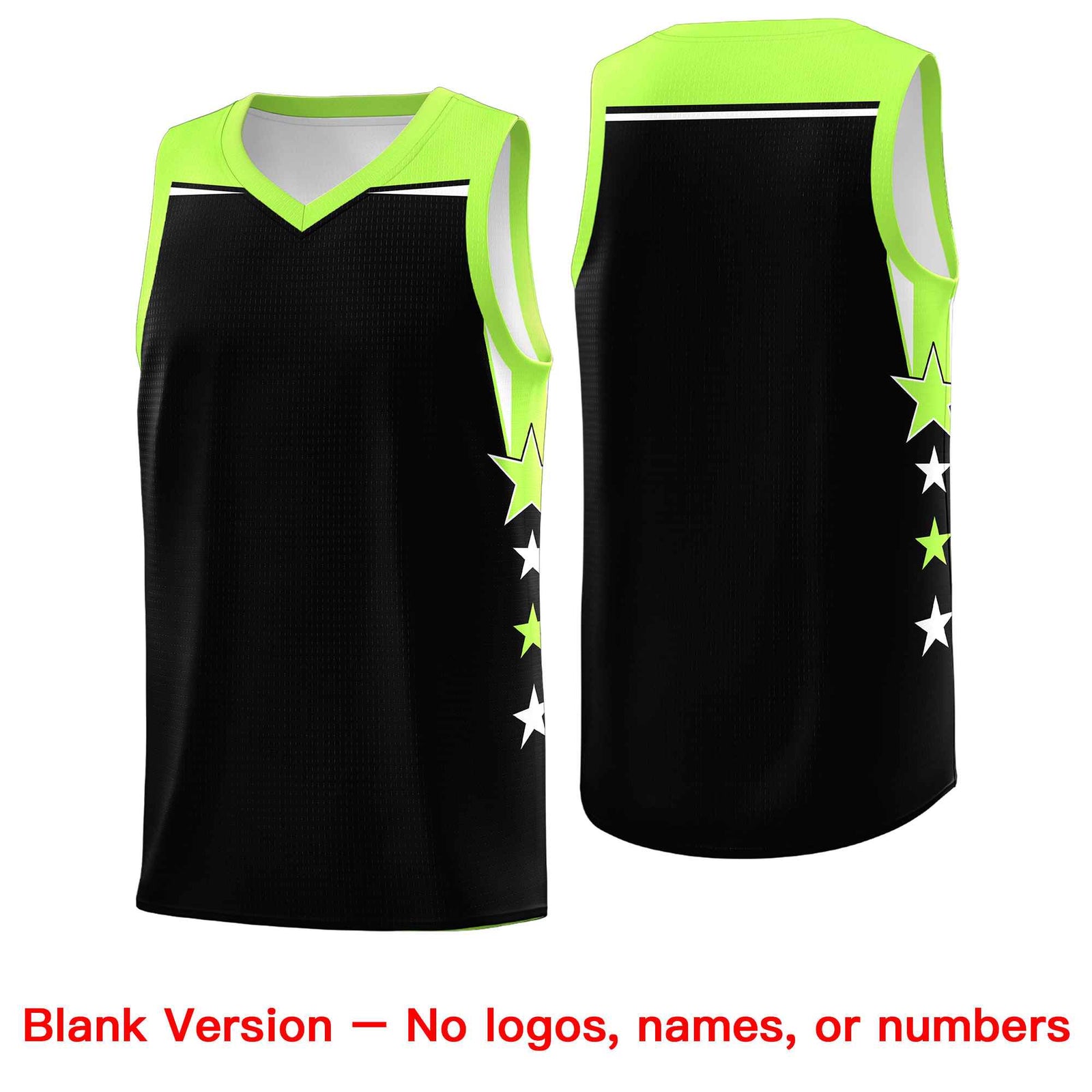 Custom Youth Basketball Uniform Black Fluorescent Green Two Tone Side Star Personalized Team Jersey