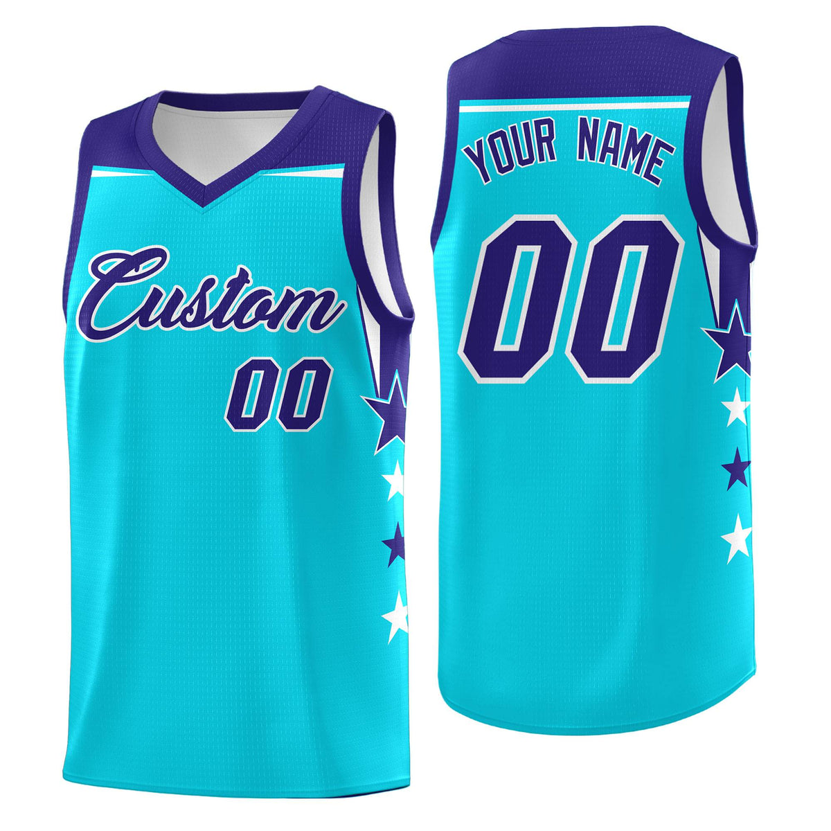 Custom Youth Basketball Uniform Sky Blue Royal Two Tone Side Star Personalized Team Jersey