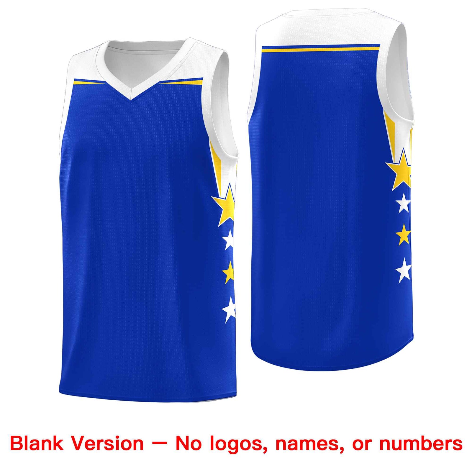 Custom Youth Basketball Uniform Royal White Two Tone Side Star Add Name Number & Logo