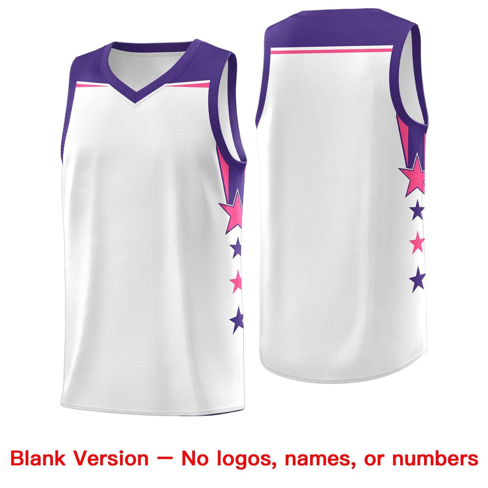 Custom Youth Basketball Uniform White Purple Two Tone Side Star Color Block Team Jersey