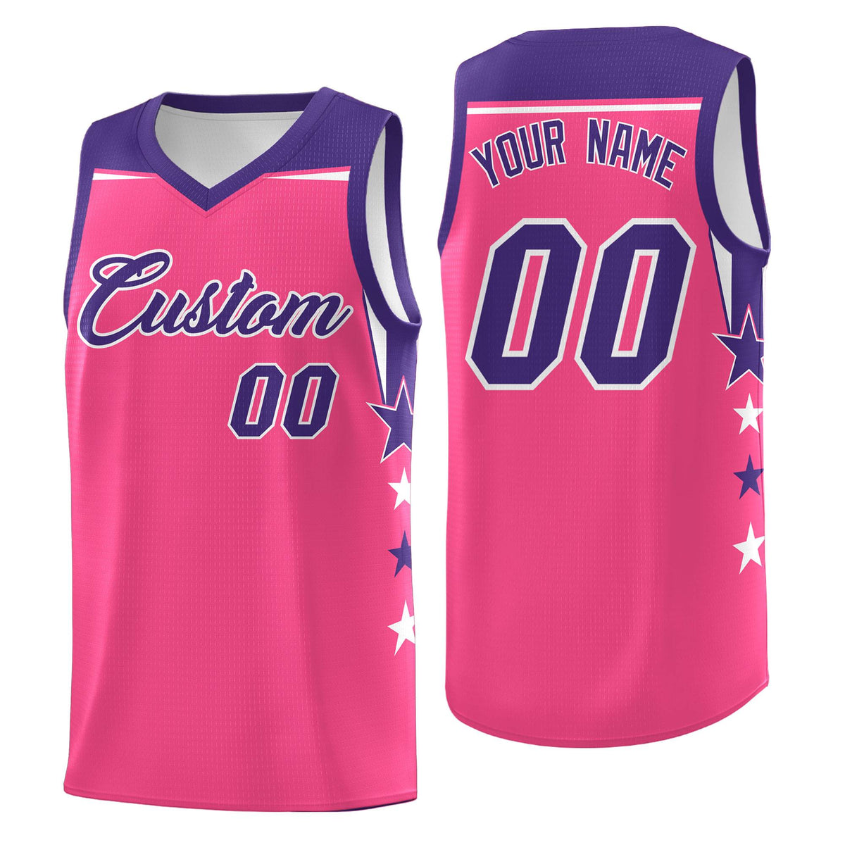 Custom Youth Basketball Uniform Pink Purple Two Tone Side Star Add Name Number &amp; Logo