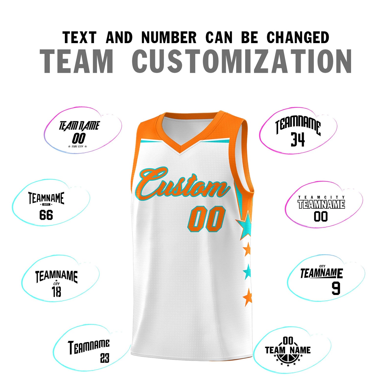 Custom Youth Basketball Uniform White Orange Two Tone Side Star Color Block Team Jersey