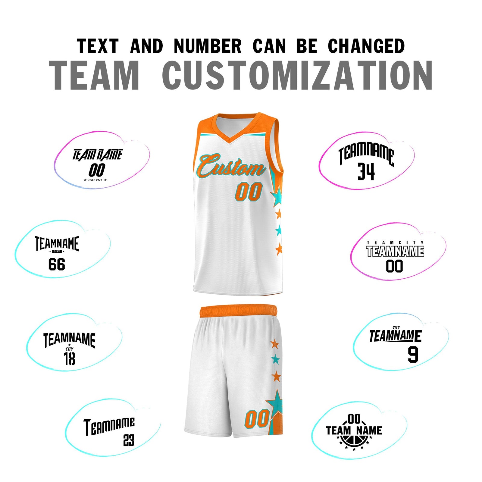 Custom Youth Basketball Uniform White Orange Two Tone Side Star Color Block Team Jersey