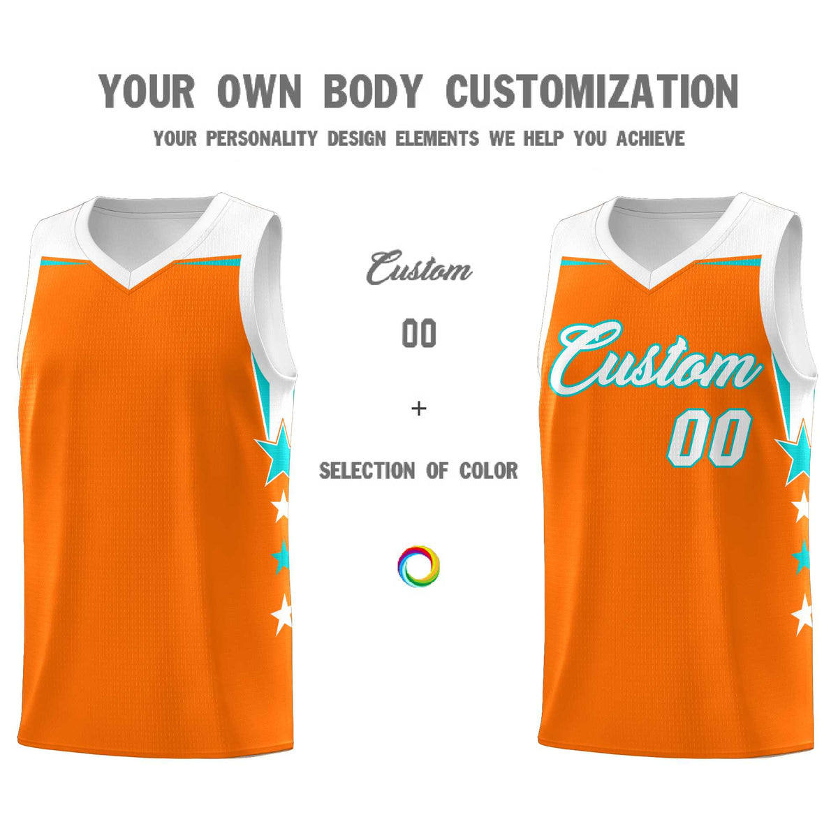 Custom Youth Basketball Uniform Orange White Two Tone Side Star Add Name Number &amp; Logo