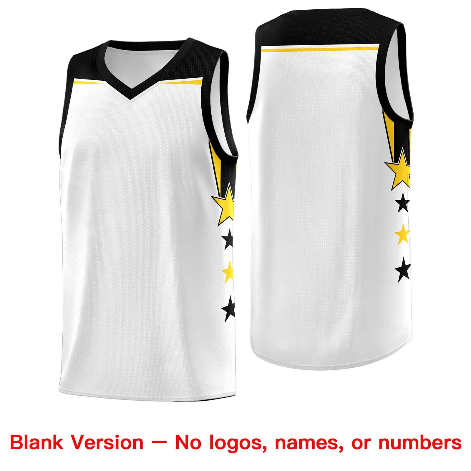 Custom Youth Basketball Uniform White Black Two Tone Side Star Color Block Team Jersey