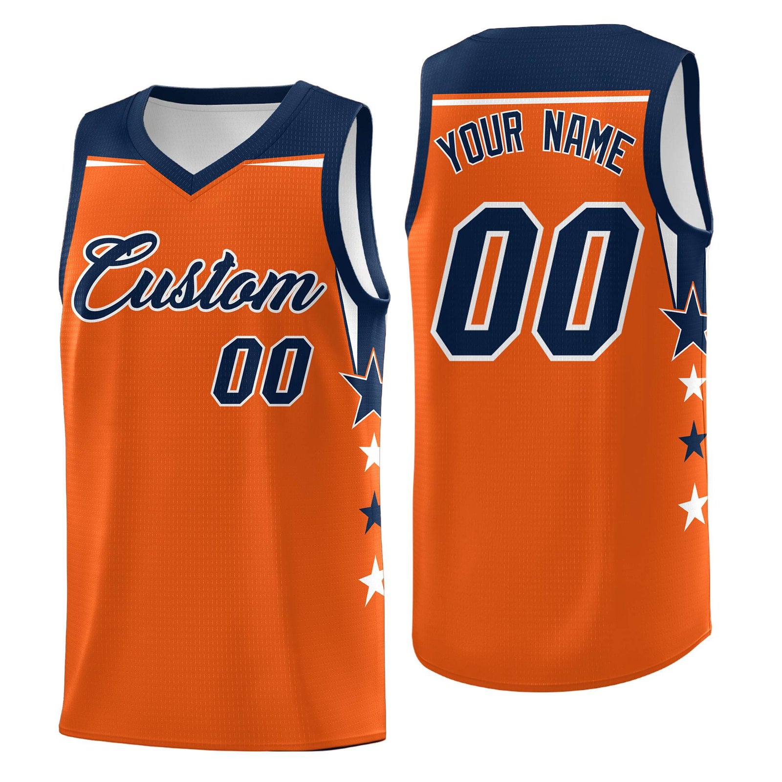 Custom Youth Basketball Uniform Orange Navy Two Tone Side Star Personalized Team Jersey