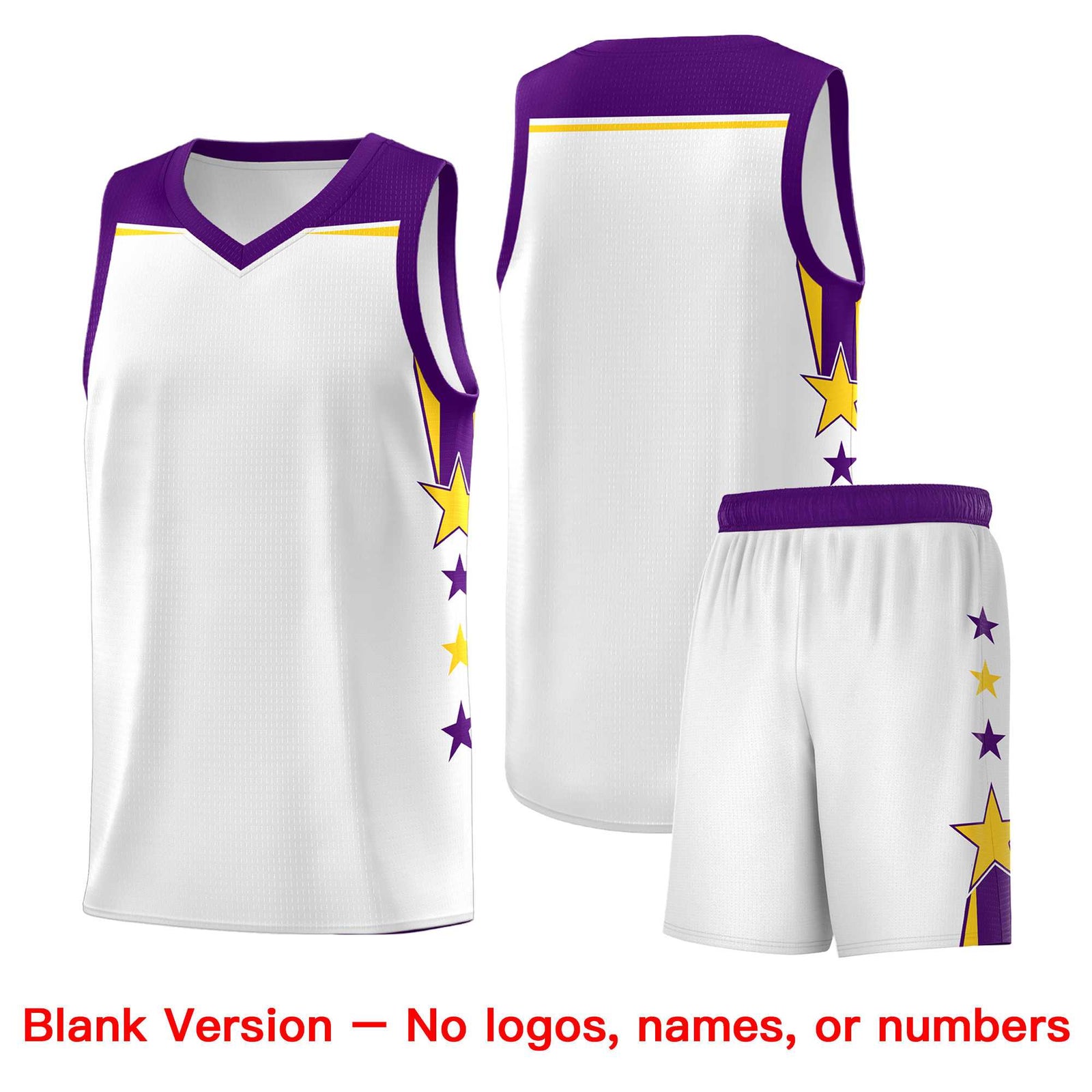 Custom Youth Basketball Uniform White Purple Two Tone Side Star Color Block Team Jersey