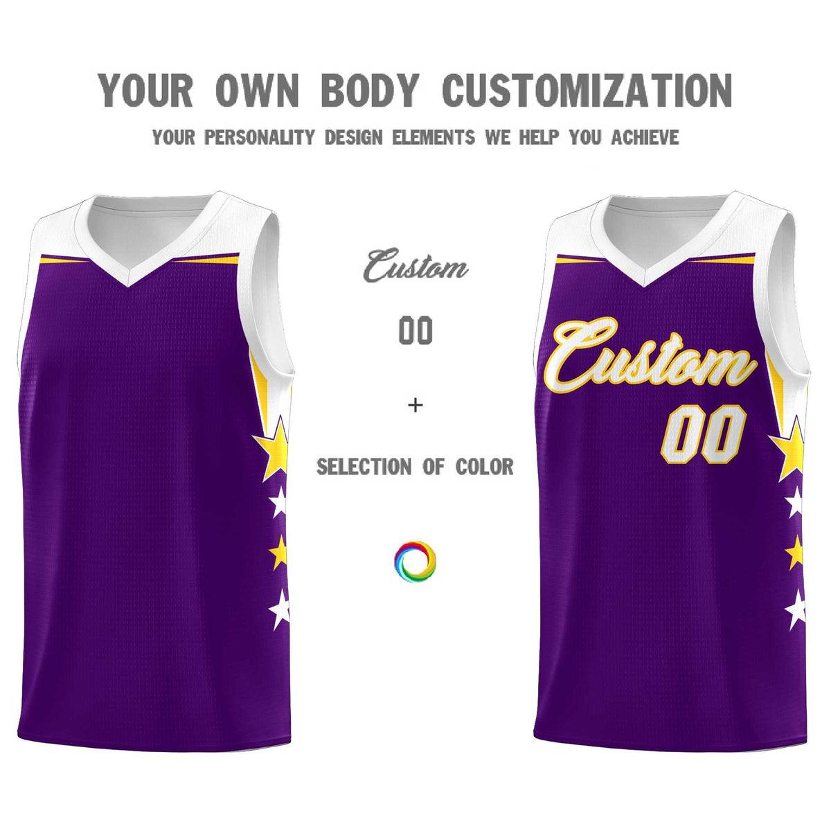 Custom Youth Basketball Uniform Purple White Two Tone Side Star Add Name Number &amp; Logo