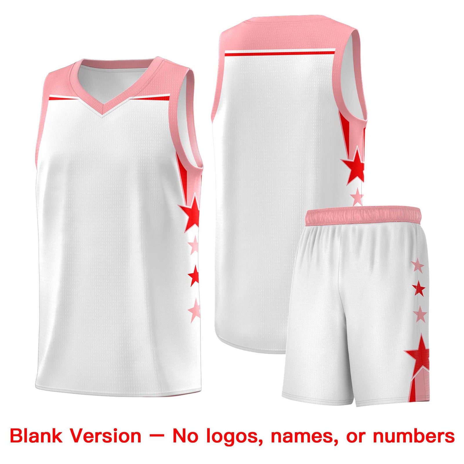 Custom Youth Basketball Uniform White Light Pink Two Tone Side Star Color Block Team Jersey