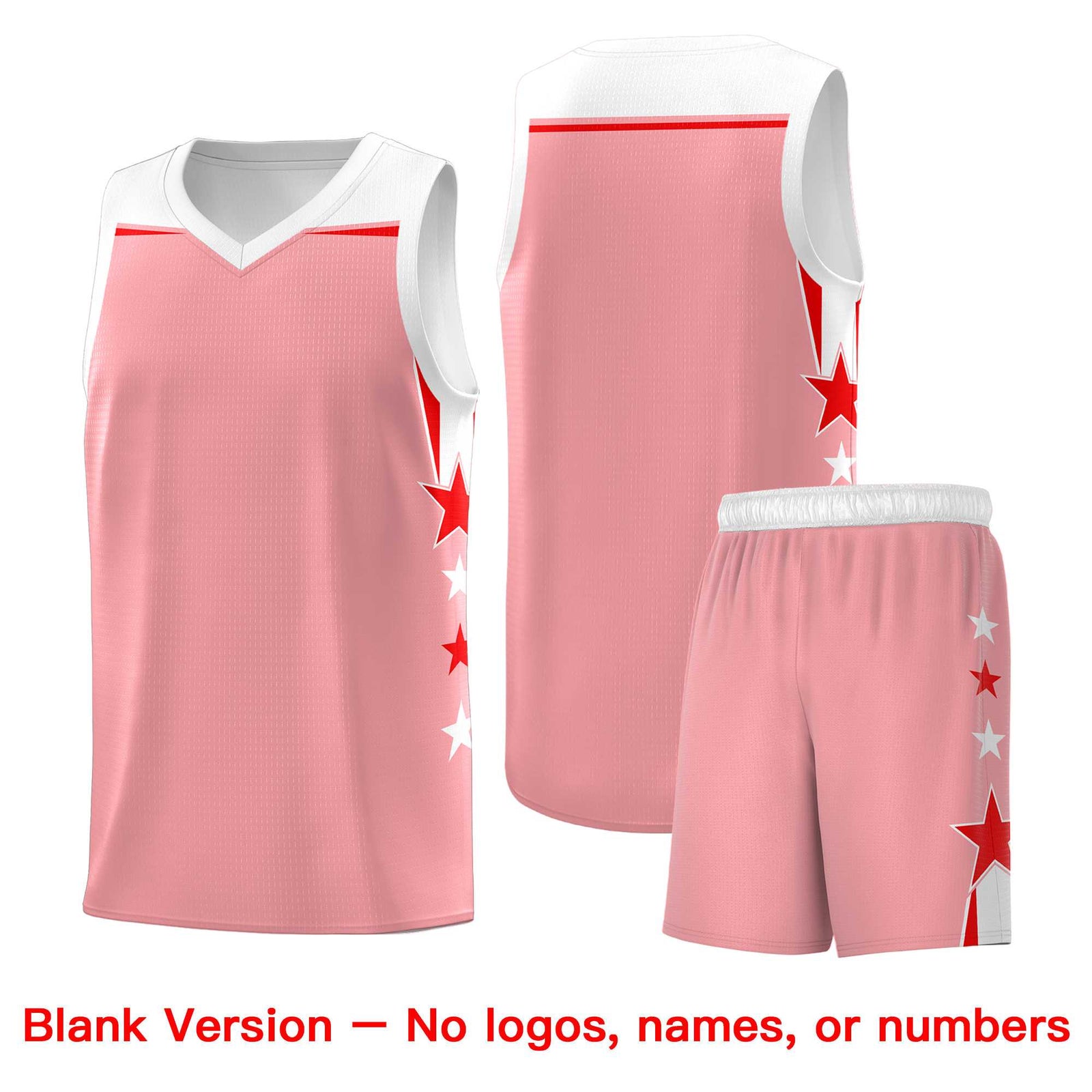 Custom Youth Basketball Uniform Light Pink White Two Tone Side Star Add Name Number & Logo