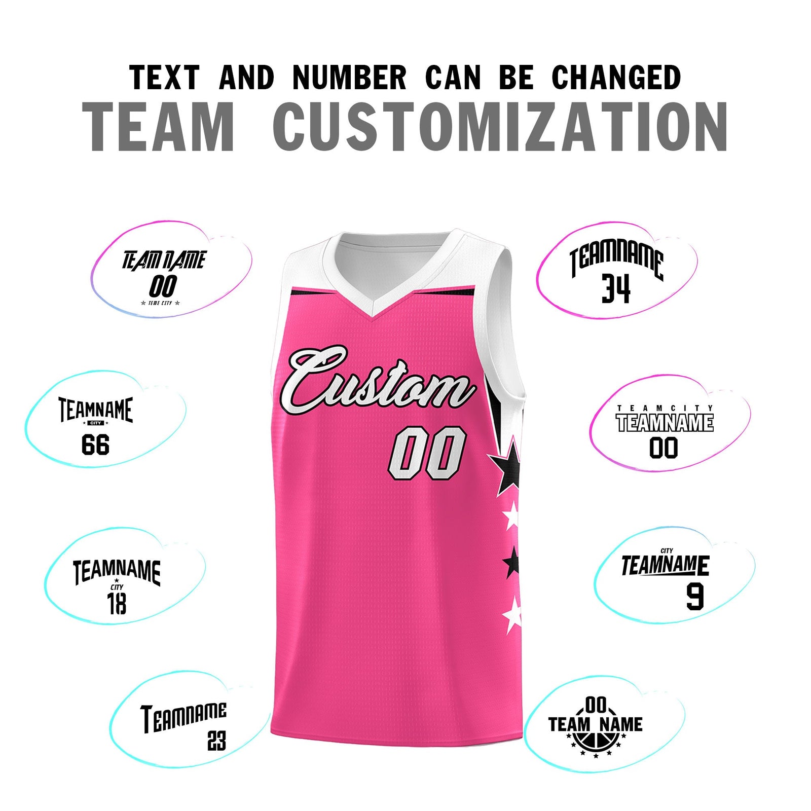 Custom Youth Basketball Uniform Pink White Two Tone Side Star Add Name Number & Logo