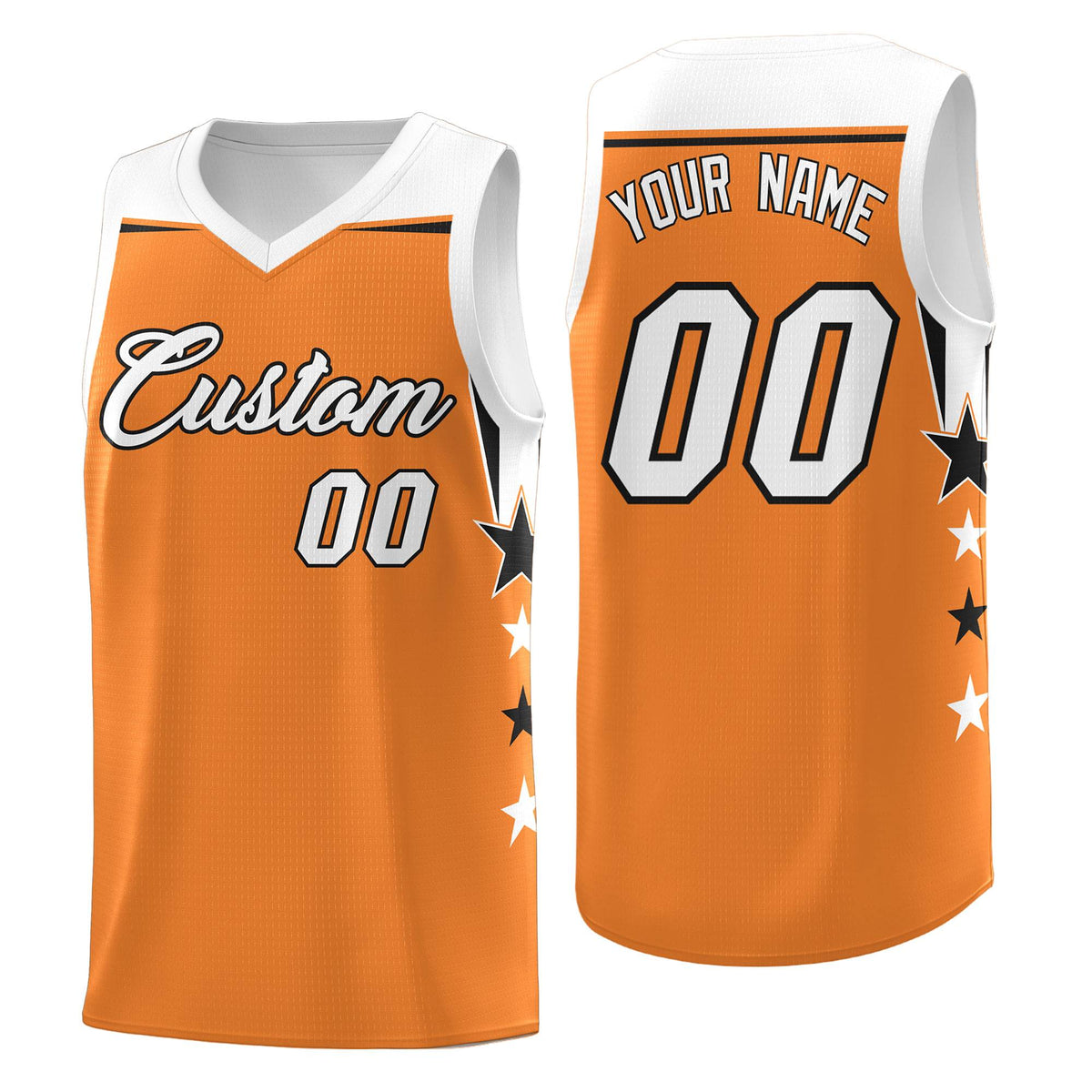 Custom Youth Basketball Uniform Gold Orange White Two Tone Side Star Add Name Number &amp; Logo