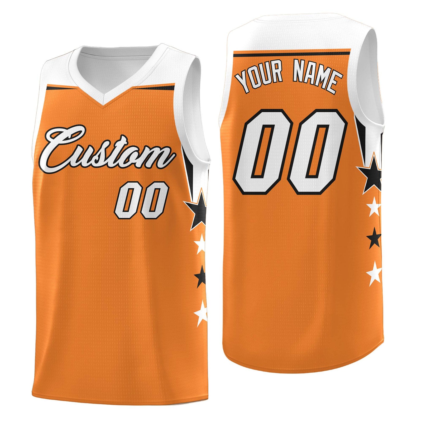 Custom Youth Basketball Uniform Gold Orange White Two Tone Side Star Add Name Number & Logo