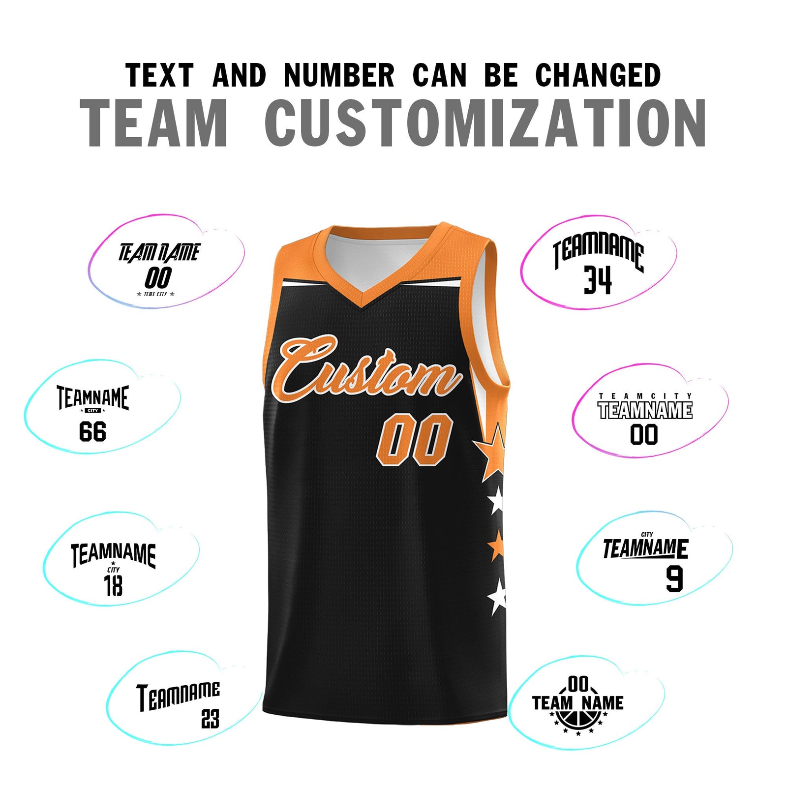 Custom Youth Basketball Uniform Black Gold Orange Two Tone Side Star Personalized Team Jersey