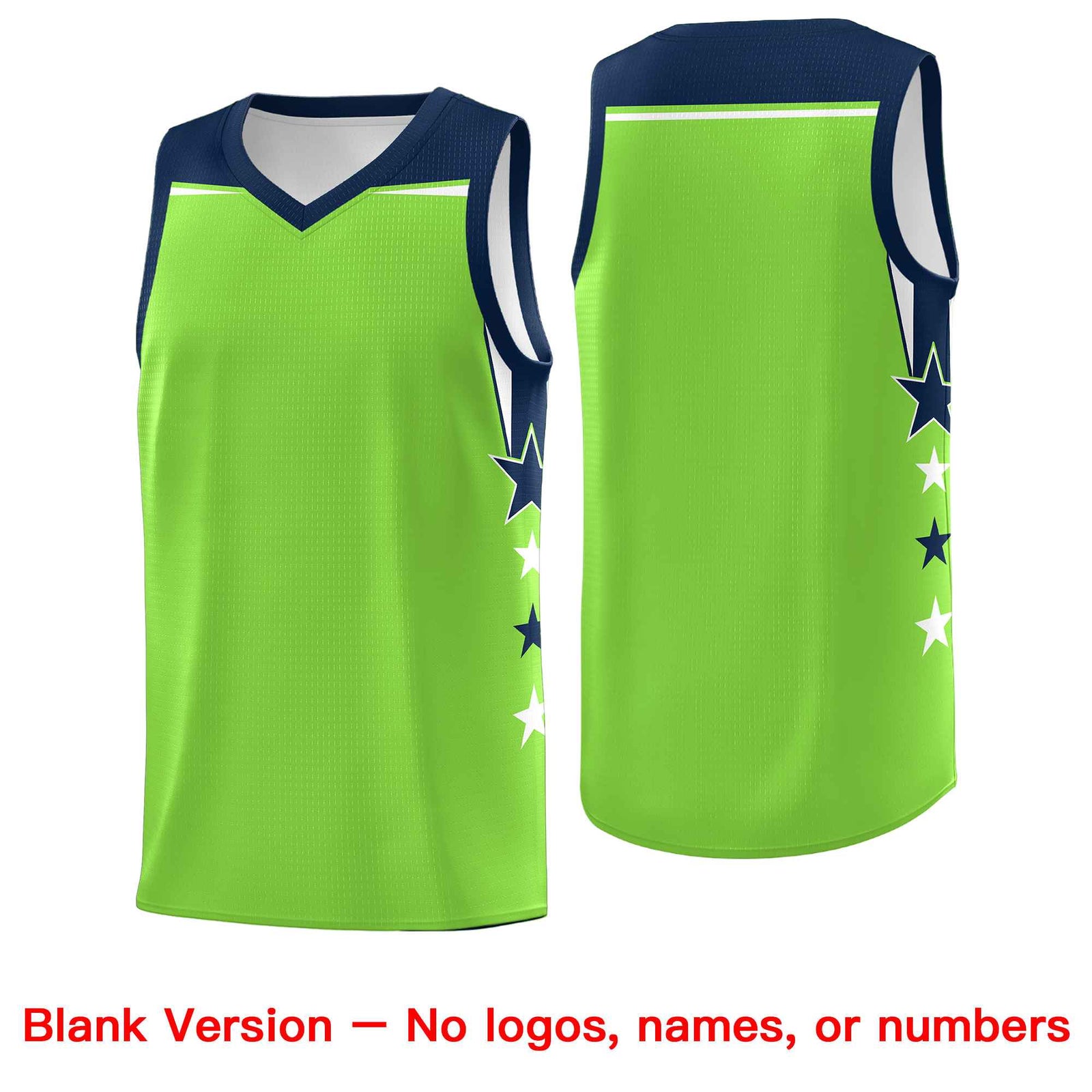Custom Youth Basketball Uniform Fluorescent Green Navy Two Tone Side Star Personalized Team Jersey