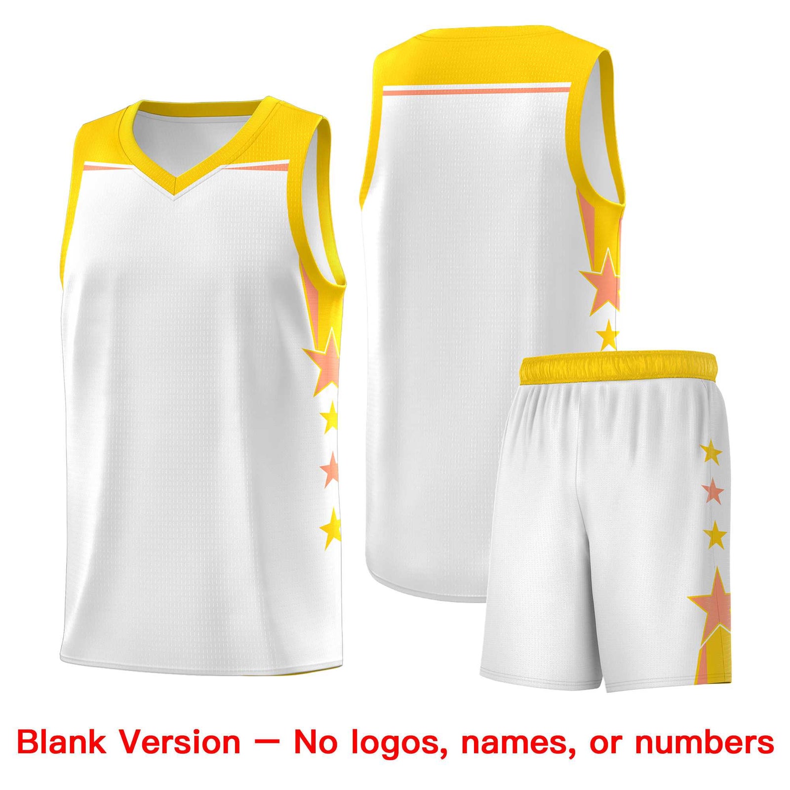 Custom Youth Basketball Uniform White Gold Two Tone Side Star Add Name Number & Logo