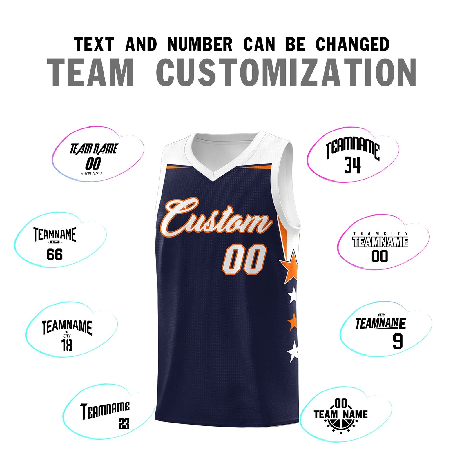 Custom Youth Basketball Uniform Navy White Two Tone Side Star Personalized Team Jersey