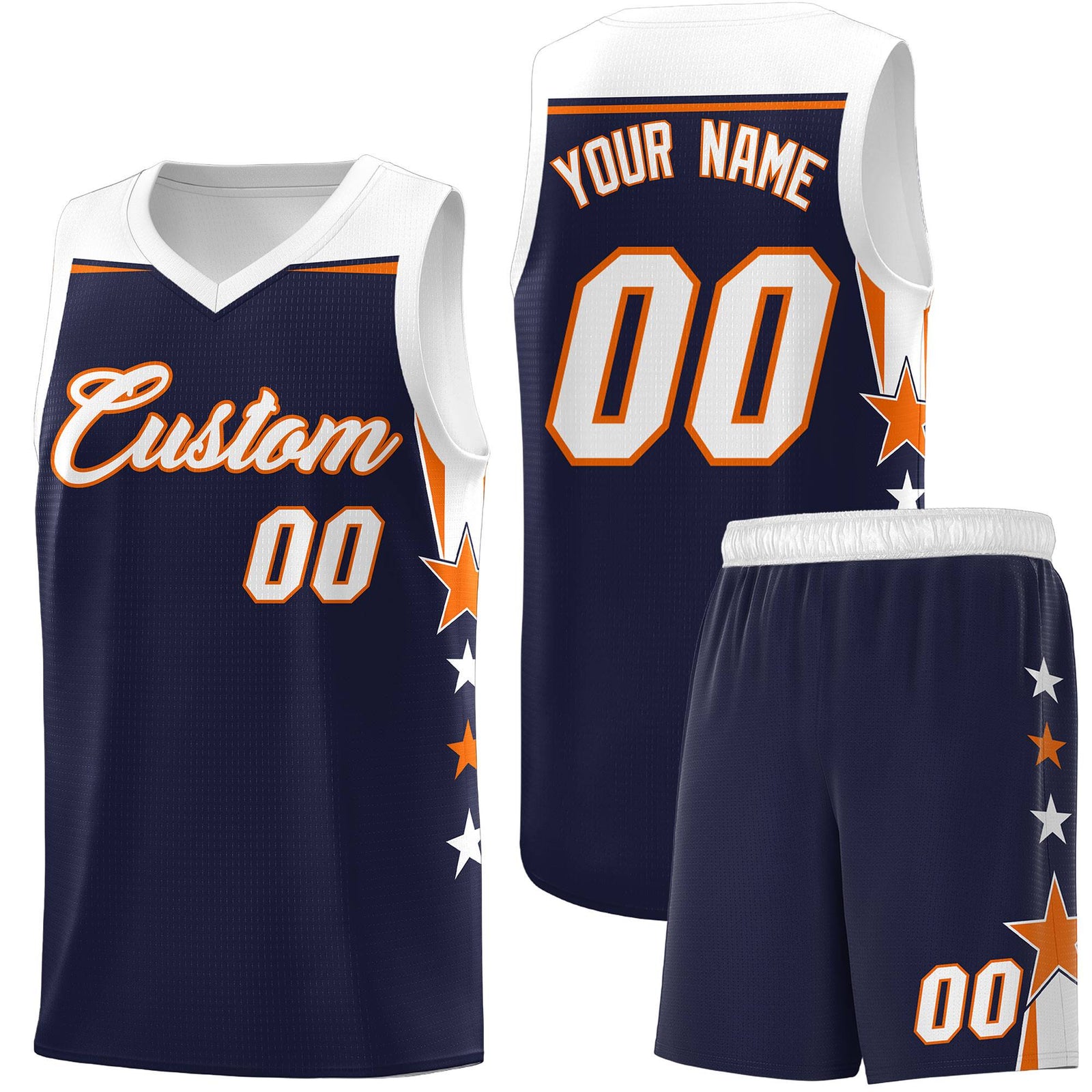 Custom Youth Basketball Uniform Navy White Two Tone Side Star Personalized Team Jersey