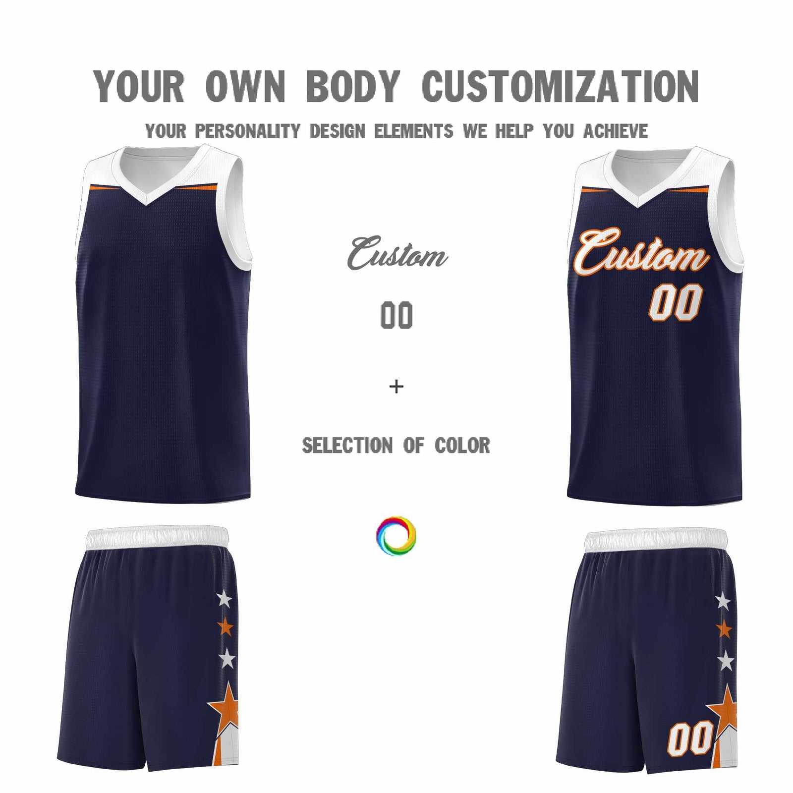 Custom Youth Basketball Uniform Navy White Two Tone Side Star Personalized Team Jersey