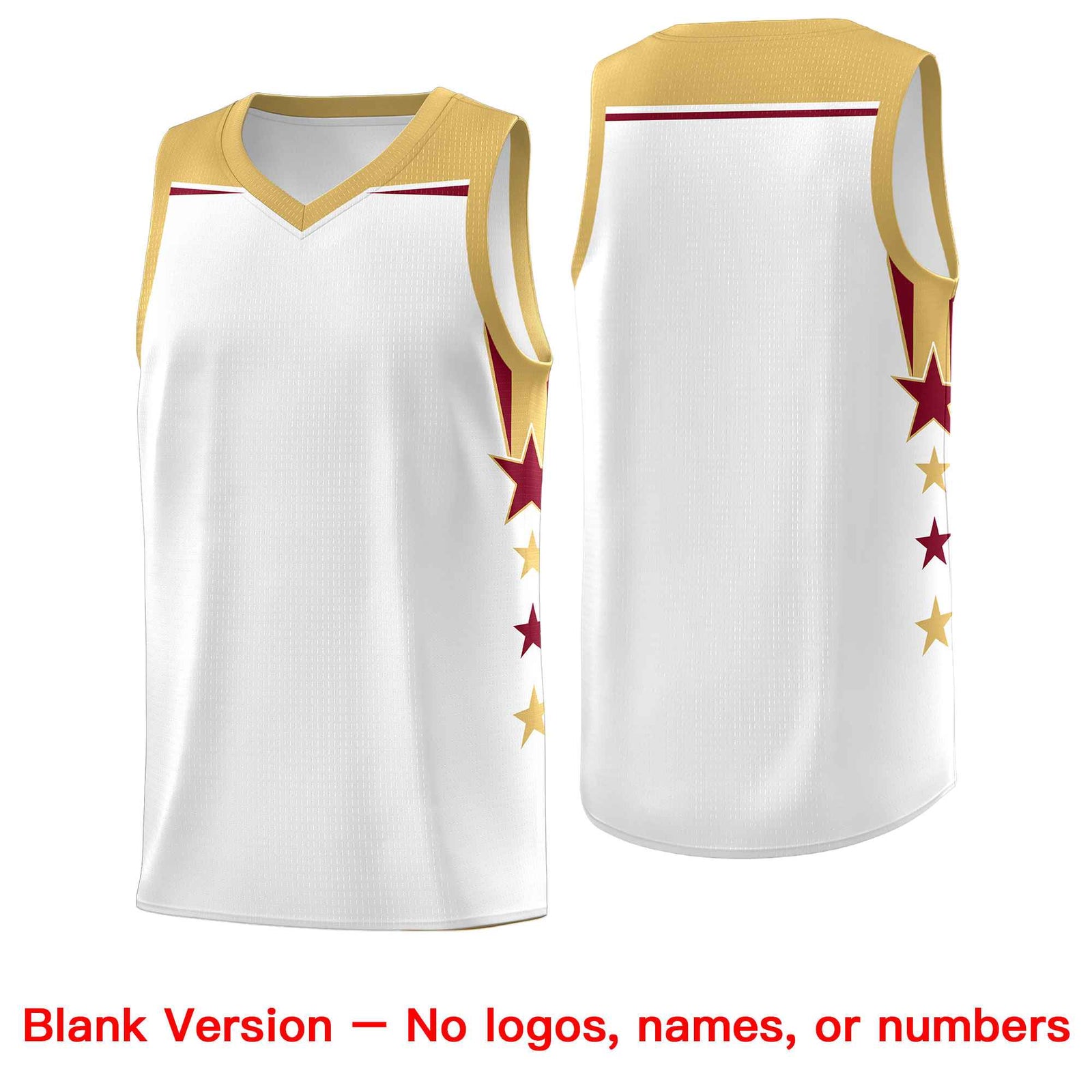 Custom Youth Basketball Uniform White Old Gold Two Tone Side Star Add Name Number & Logo
