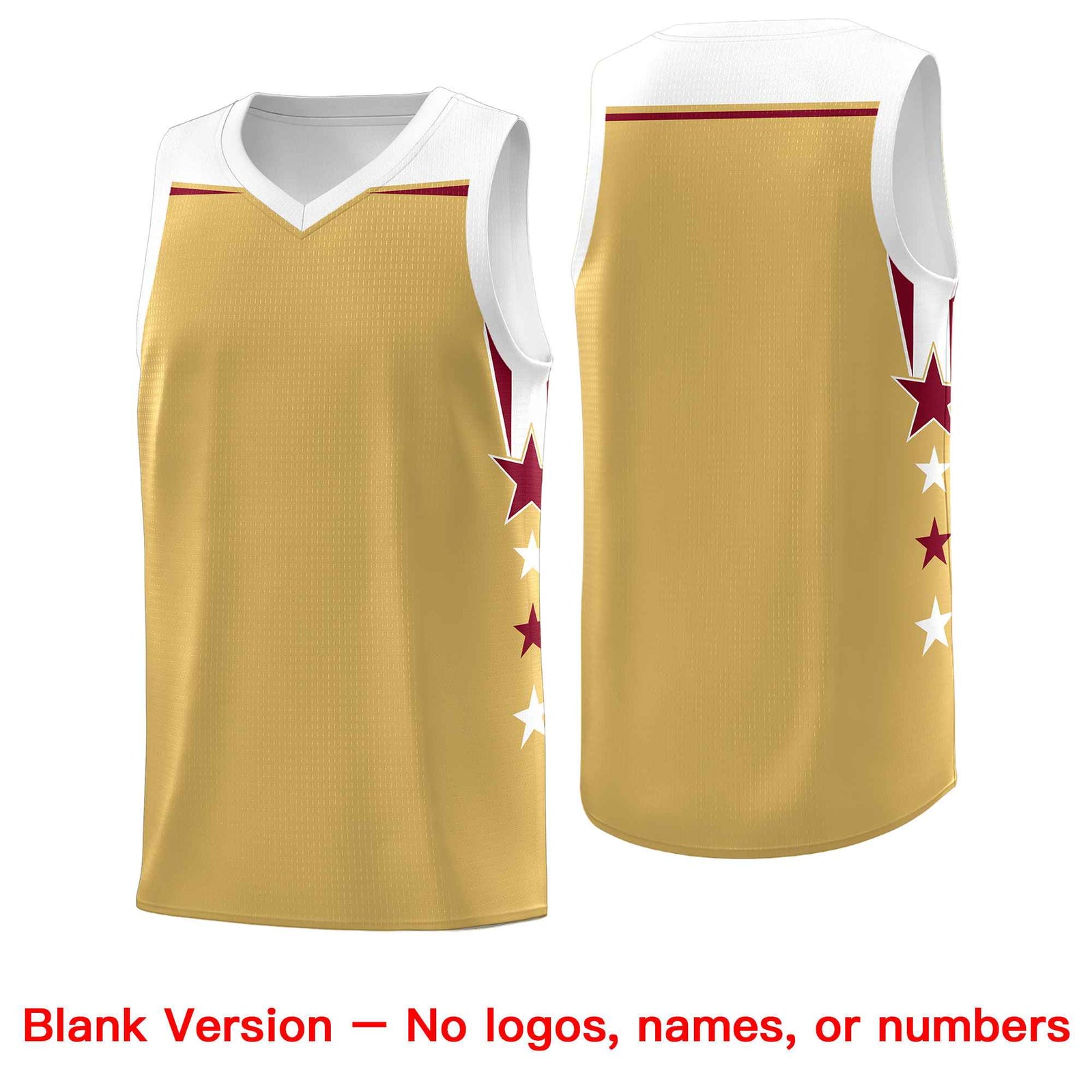 Custom Youth Basketball Uniform Old Gold White Two Tone Side Star Personalized Team Jersey