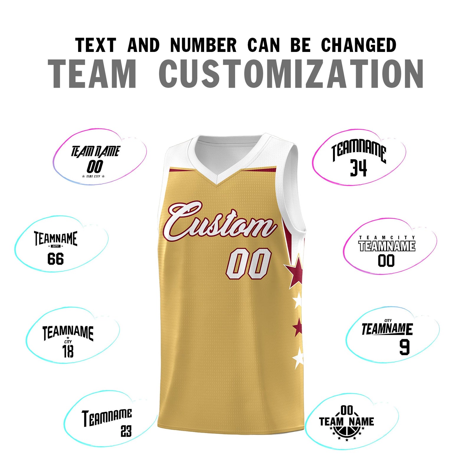 Custom Youth Basketball Uniform Old Gold White Two Tone Side Star Personalized Team Jersey