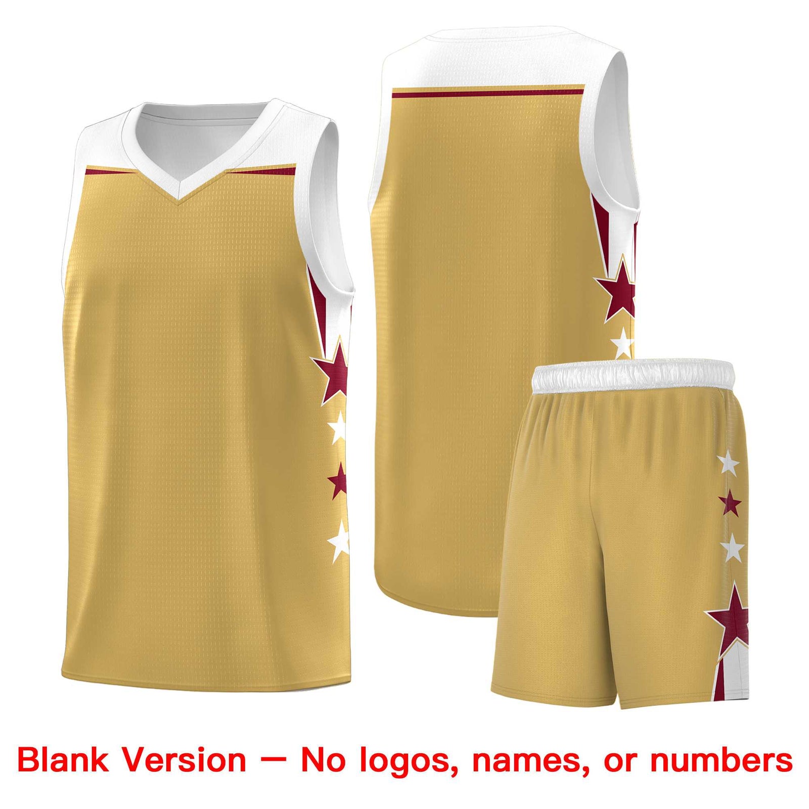 Custom Youth Basketball Uniform Old Gold White Two Tone Side Star Personalized Team Jersey