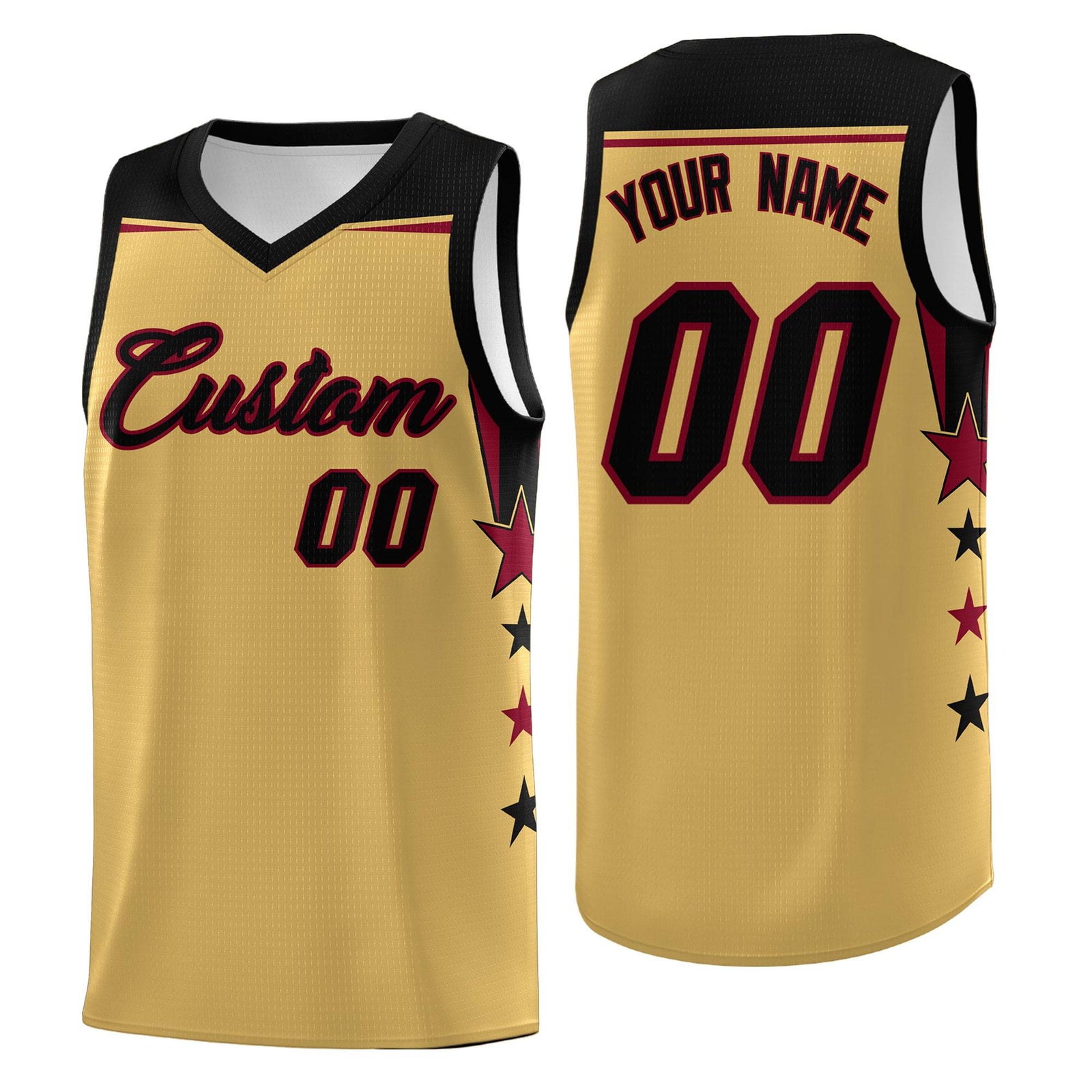 Custom Youth Basketball Uniform Old Gold Black Two Tone Side Star Personalized Team Jersey