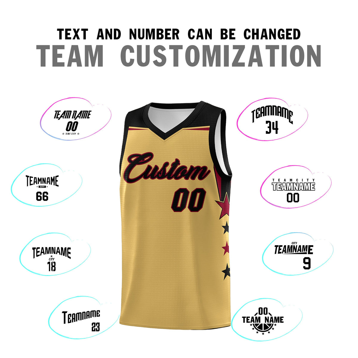 Custom Youth Basketball Uniform Old Gold Black Two Tone Side Star Personalized Team Jersey
