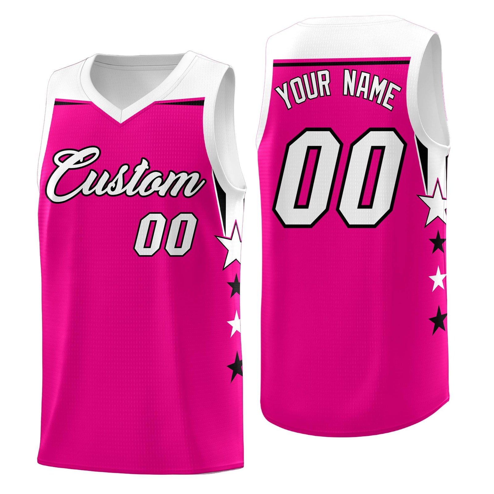 Custom Youth Basketball Uniform Pink White Two Tone Side Star Color Block Team Jersey