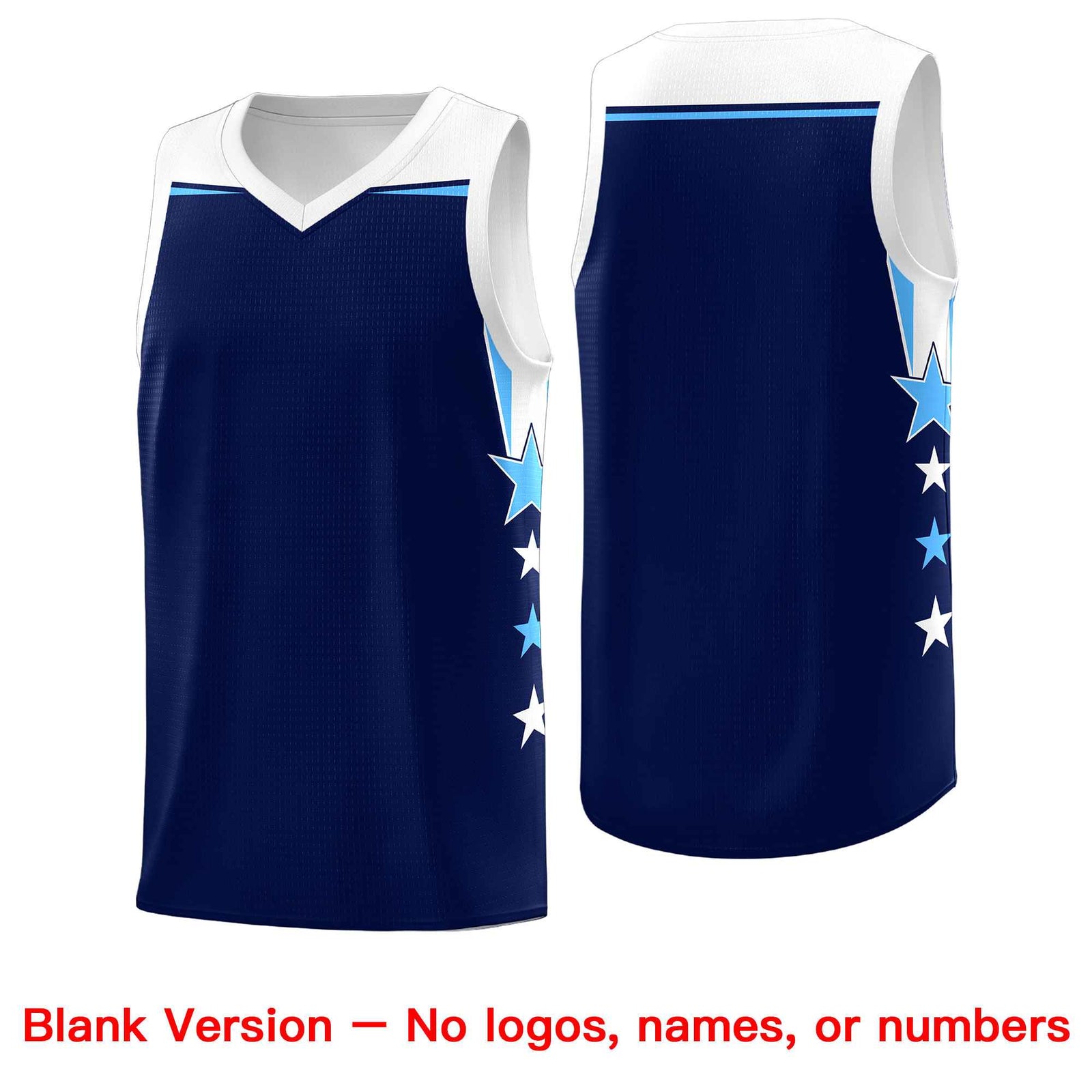 Custom Youth Basketball Uniform Navy White Two Tone Side Star Personalized Team Jersey