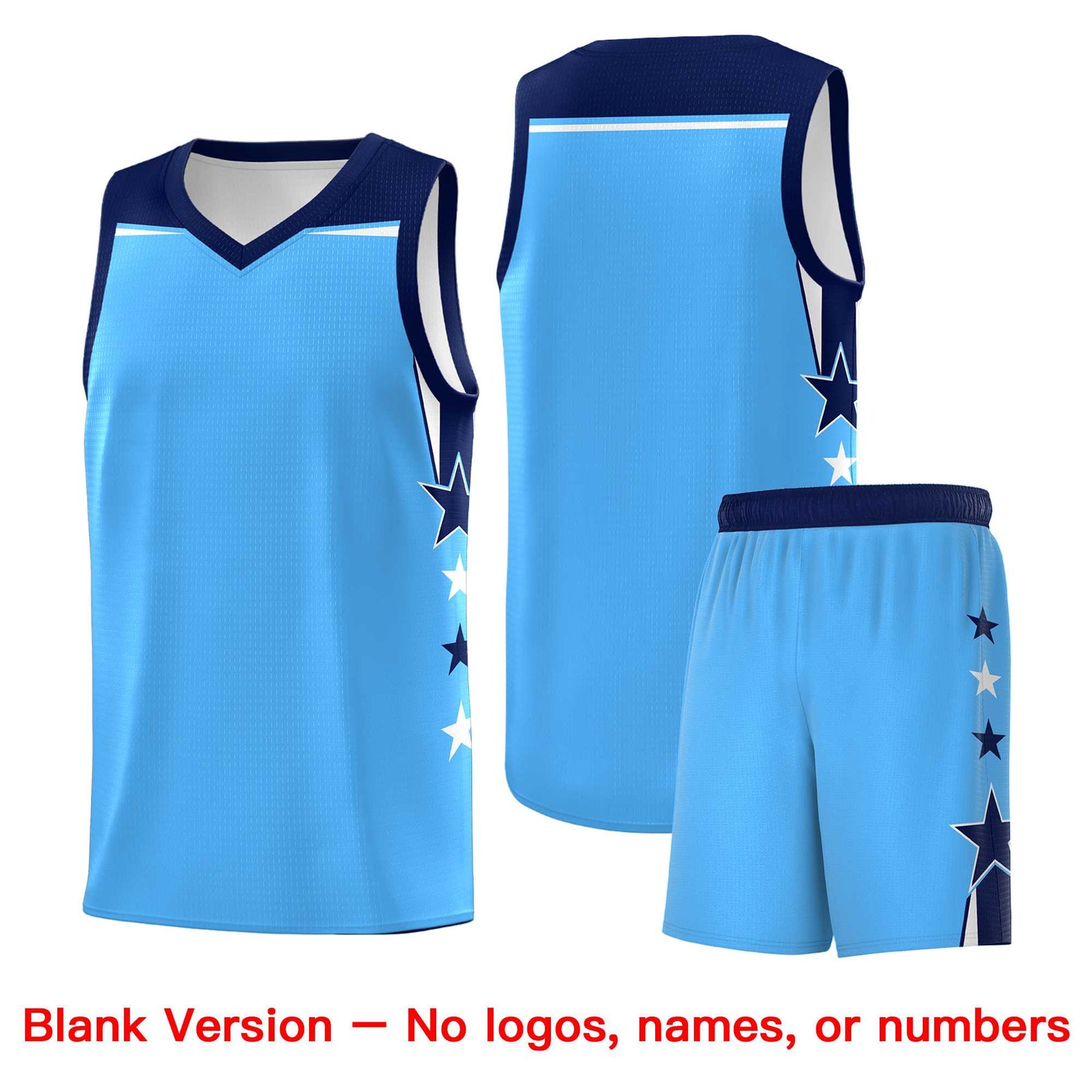 Custom Youth Basketball Uniform Powder Blue Navy Two Tone Side Star Color Block Team Jersey