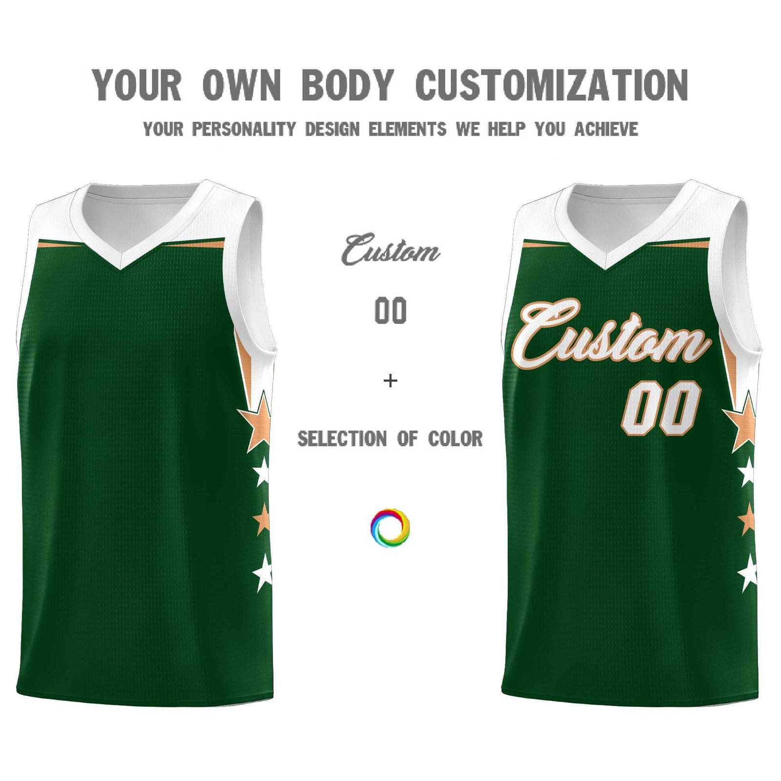 Custom Youth Basketball Uniform Green White Two Tone Side Star Personalized Team Jersey