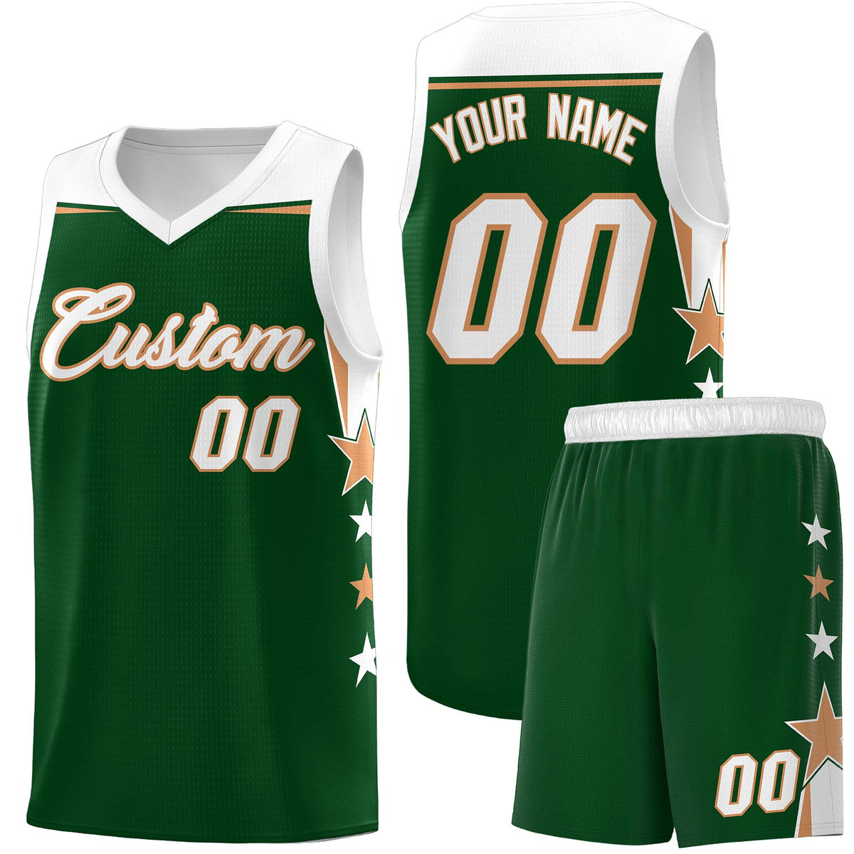 Custom Youth Basketball Uniform Green White Two Tone Side Star Personalized Team Jersey