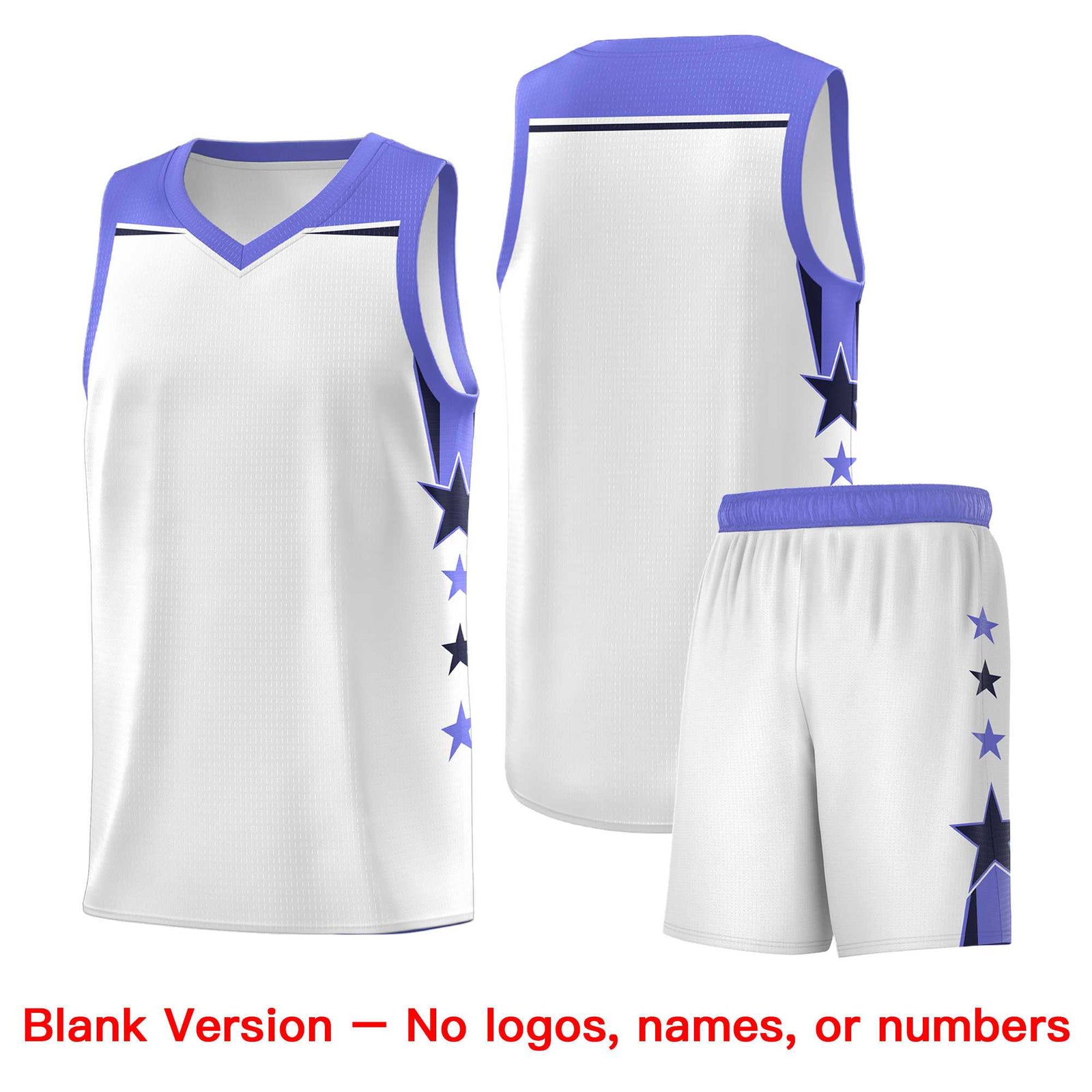 Custom Youth Basketball Uniform White Purple Two Tone Side Star Add Name Number & Logo
