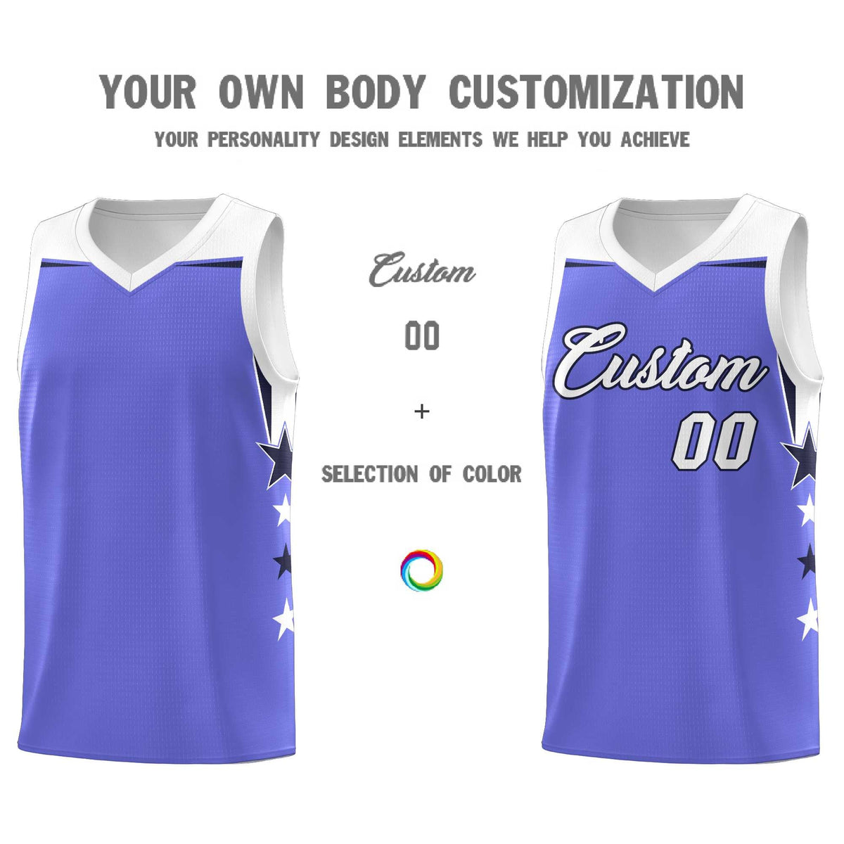 Custom Youth Basketball Uniform Purple White Two Tone Side Star Personalized Team Jersey