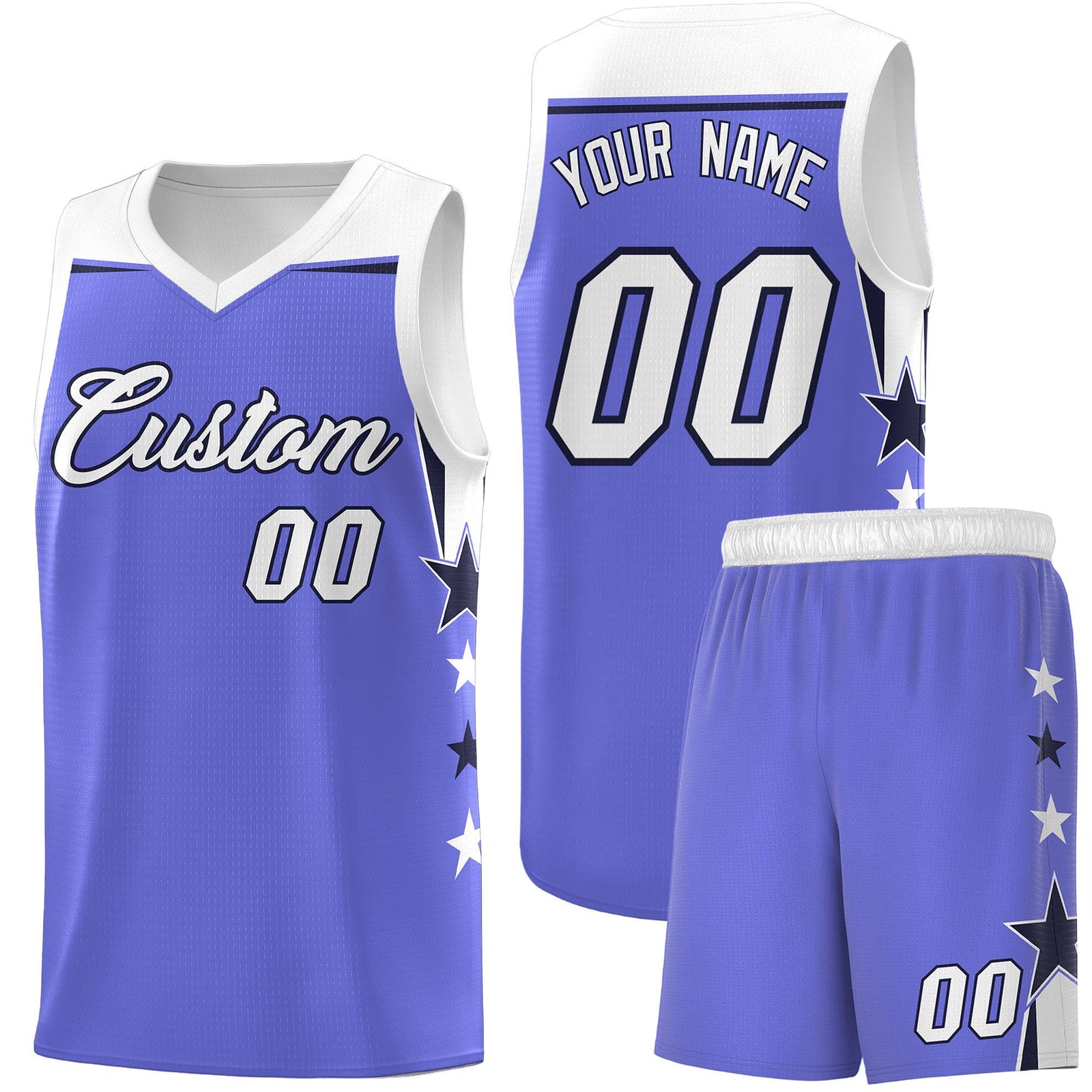 Custom Youth Basketball Uniform Purple White Two Tone Side Star Personalized Team Jersey