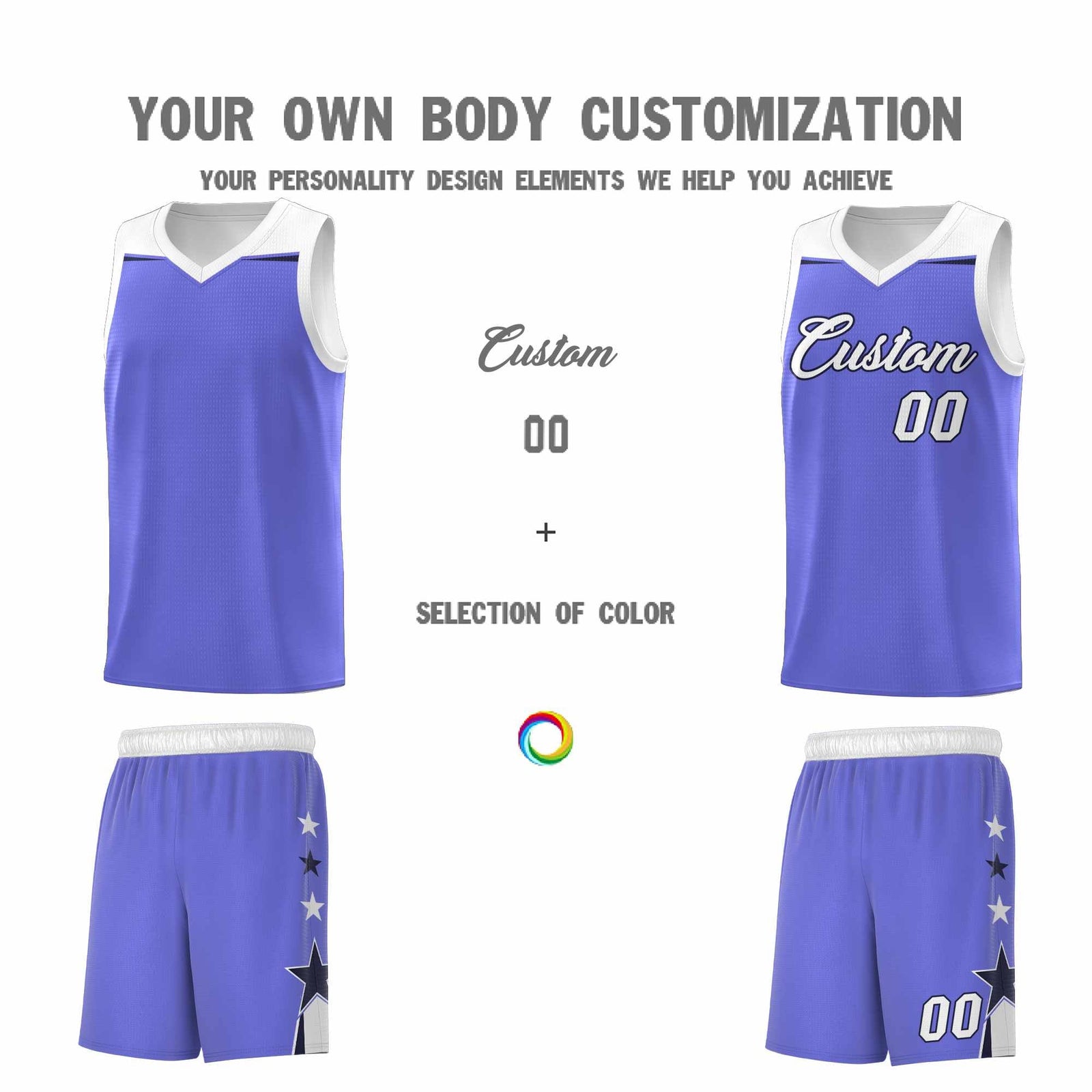 Custom Youth Basketball Uniform Purple White Two Tone Side Star Personalized Team Jersey