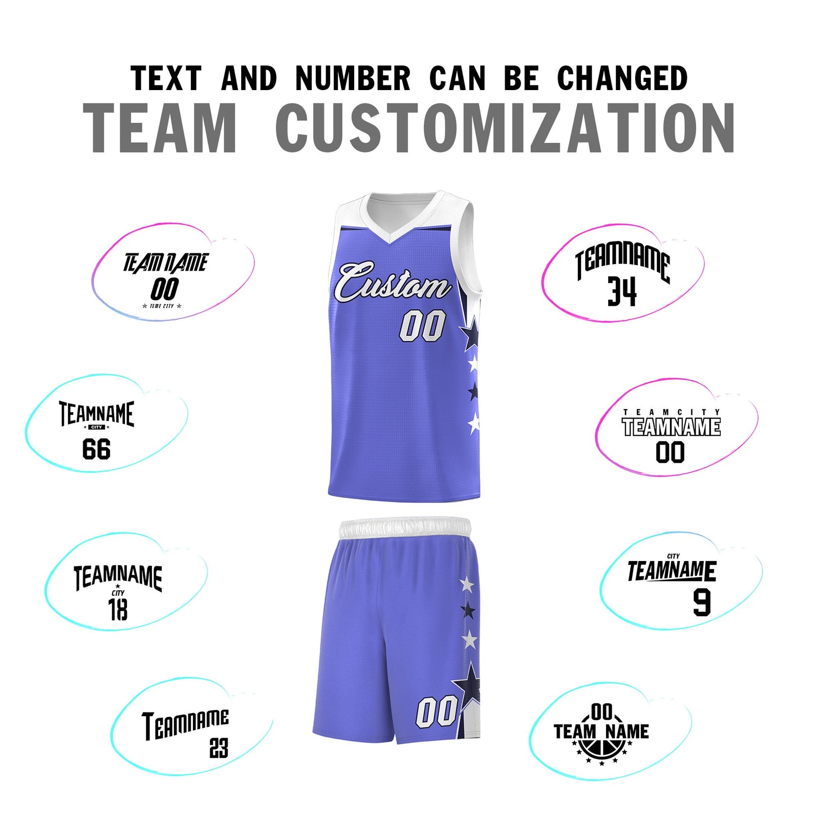 Custom Youth Basketball Uniform Purple White Two Tone Side Star Personalized Team Jersey